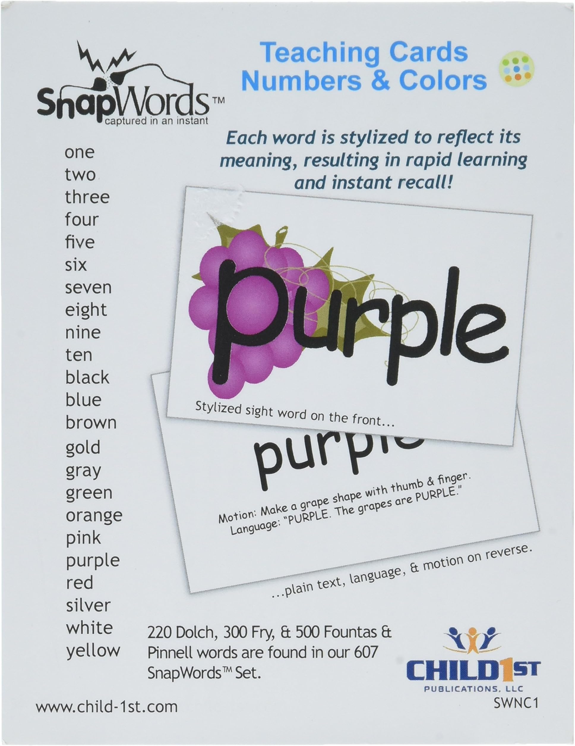 Snapwords Numbers & Colors Pocket Chart Cards