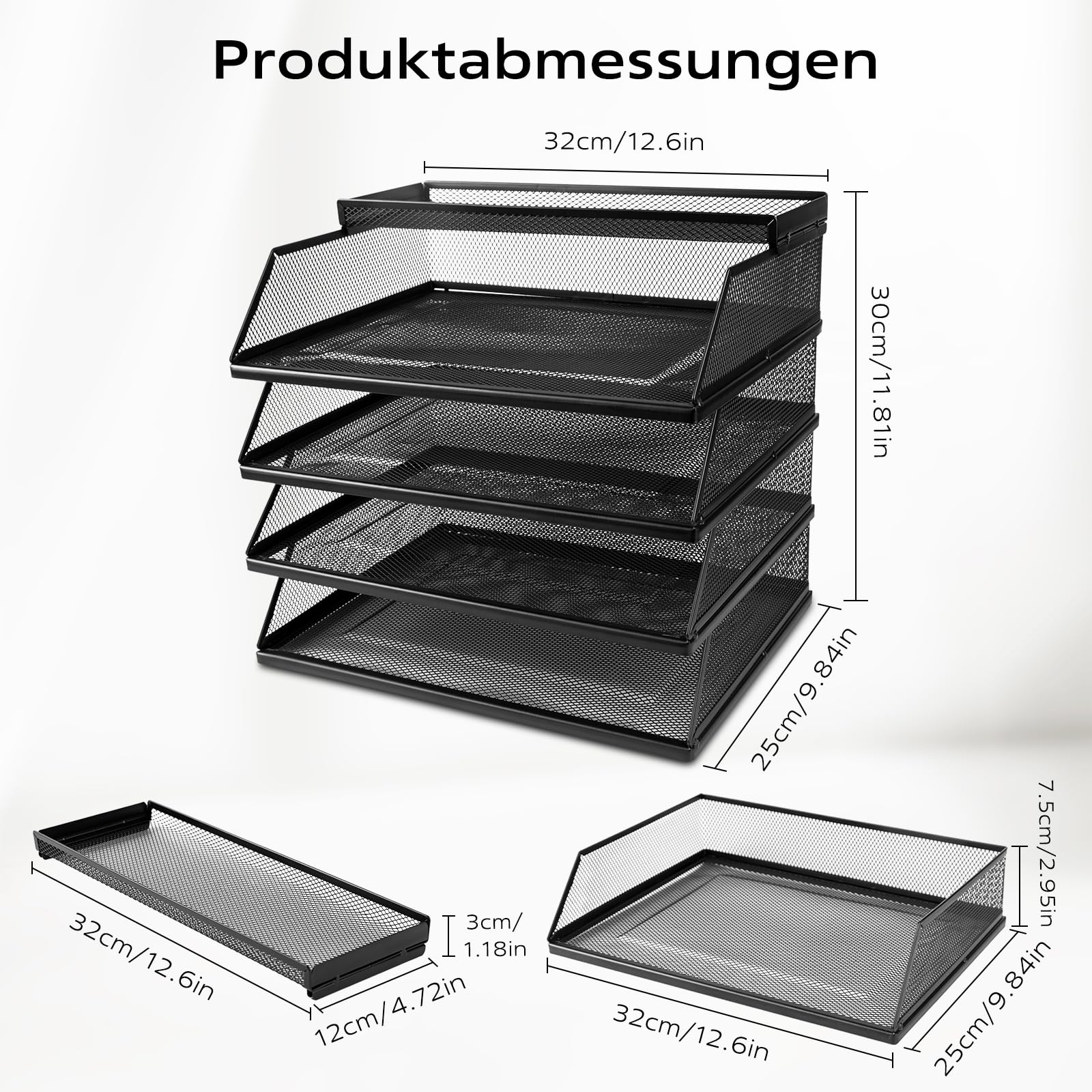 Dokumentenablage A4 Stapelbare Briefablage mit 5 Fächern (32 x 25 x 30 cm), Papierablage Schreibtisch Organizer, Aktenablage Ablagesystem für Büro und Arbeitszimmer, Schwarz