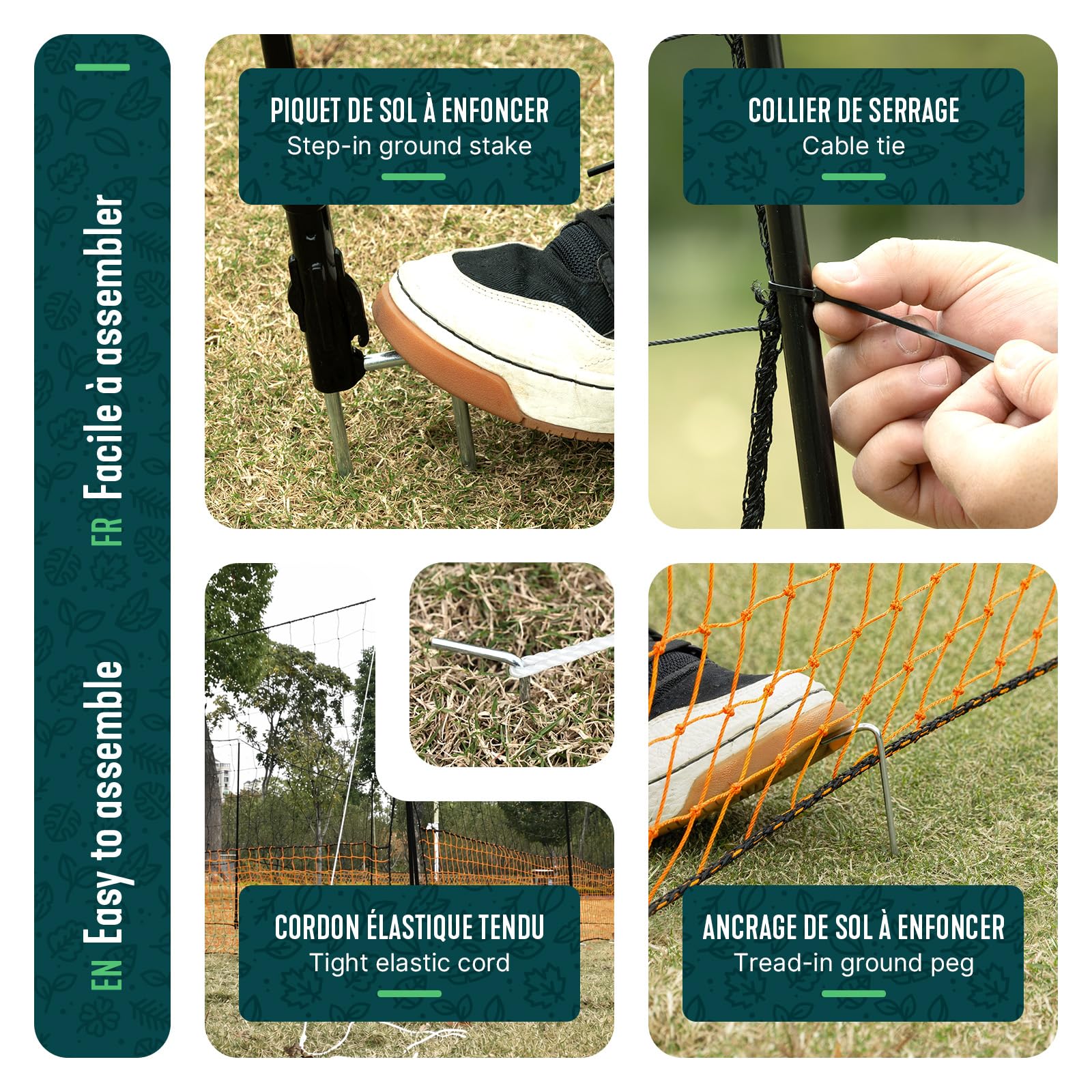 VOUNOT® Kit Valla de Red para Gallinas 30M con Puerta Malla Gallinero PE Resistente Rollo Cercado Valla Pollo Cerca Red Protección para Aves de Corral con Estaca Doble Punta para Pollos Jardín Naranja