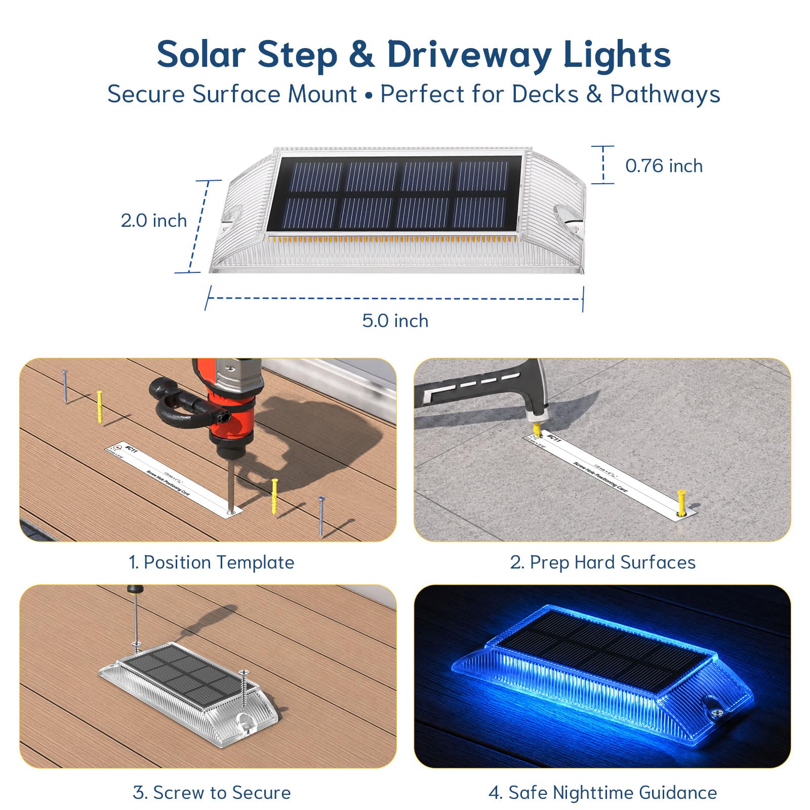 Solar Bodenleuchten Aussen,12 Stück 2-in-1 LED Solarlampen für Außen Garten | Alinana Wasserdichte Solarleuchten für Treppe, Terrasse, Garten, Gartendeko, Weg, Einfahrt und Stufen (Weiß/Blau)