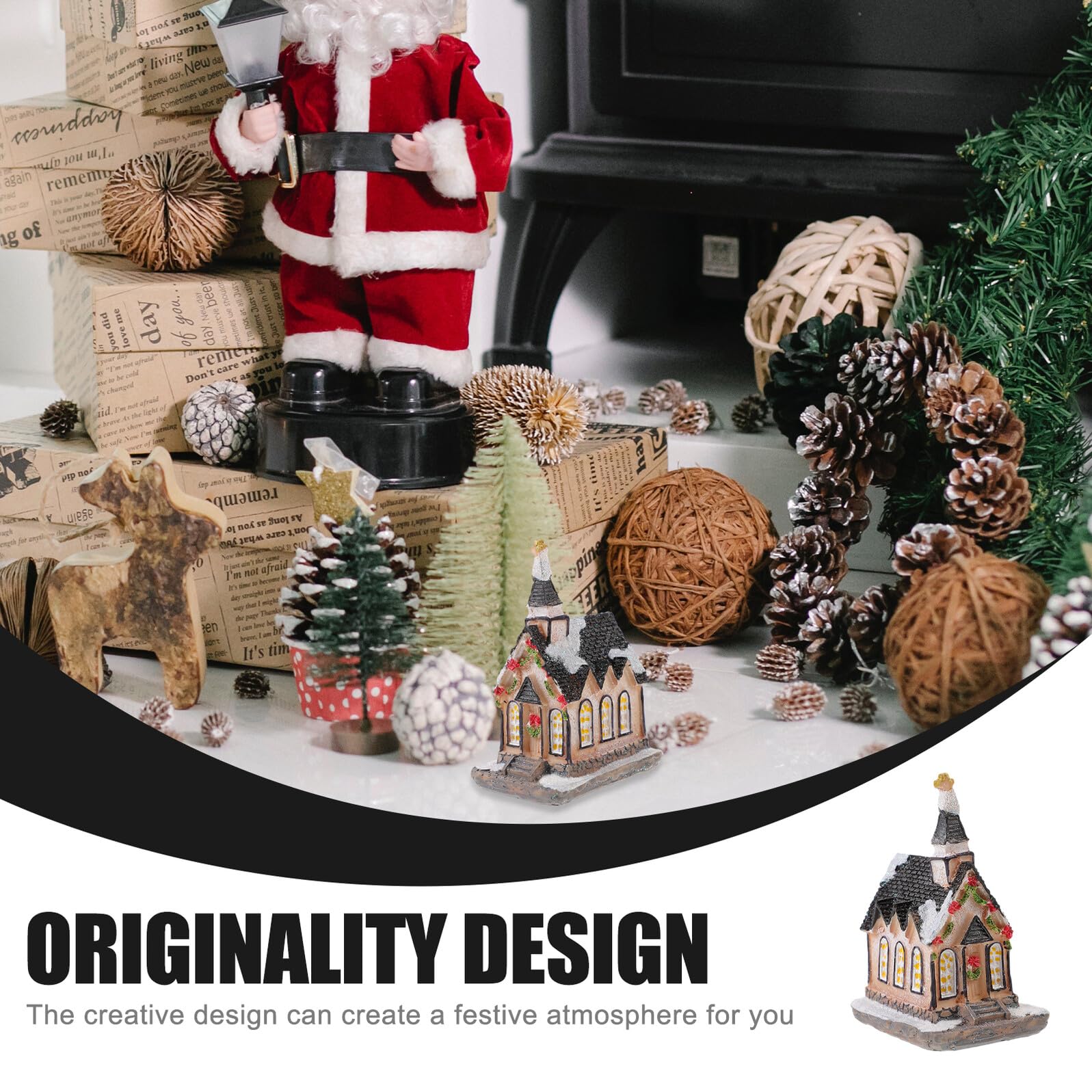 POPETPOP Adorno de Resina Luminosa para Navidad Diseño de Casita, Batería Incluida, Detalles Delicados para Decorar Escritorio o Comedor en Casa Varios Estilos