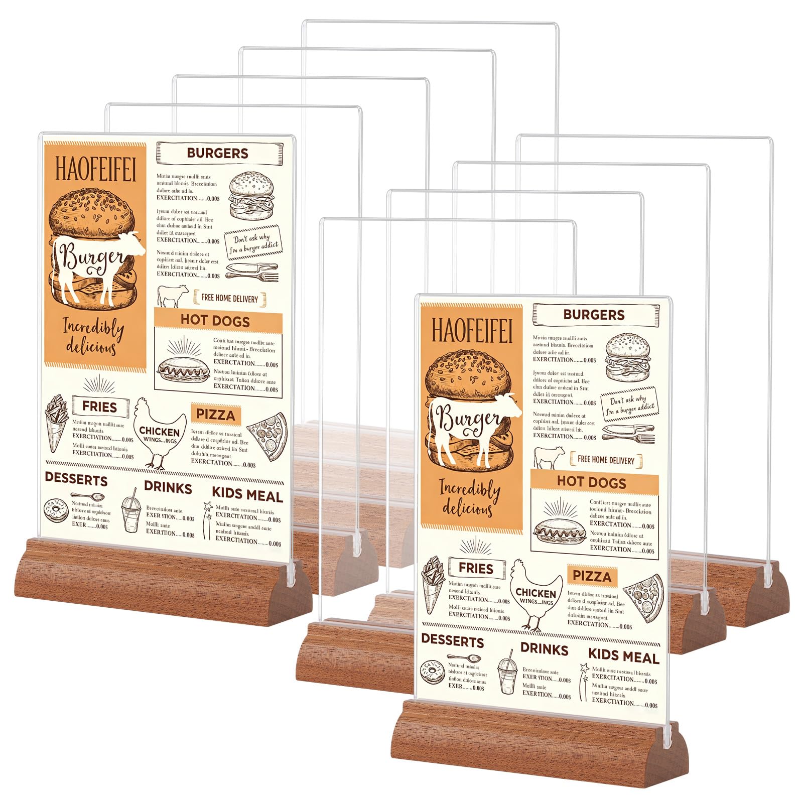 Pack de 10 Expositor Acrílico A5 Porta Menús, Base Madera Sapeli
