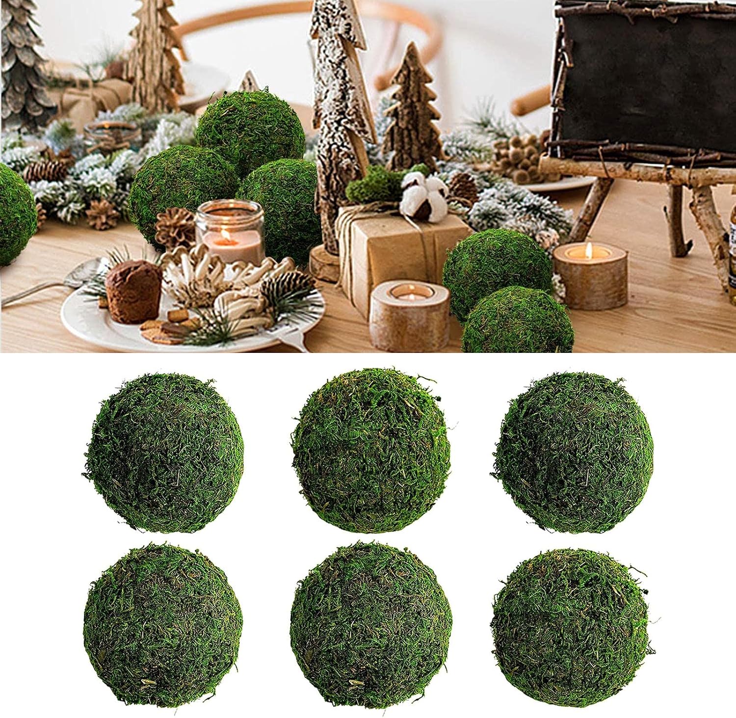 6X Simulation Moss Decorative Ball Crafting Green Moss Stones Set - Natural Mossy Rocks for Fairy Garden and DIY Floral Arrangements - Environmentally-Friendly - 10cm