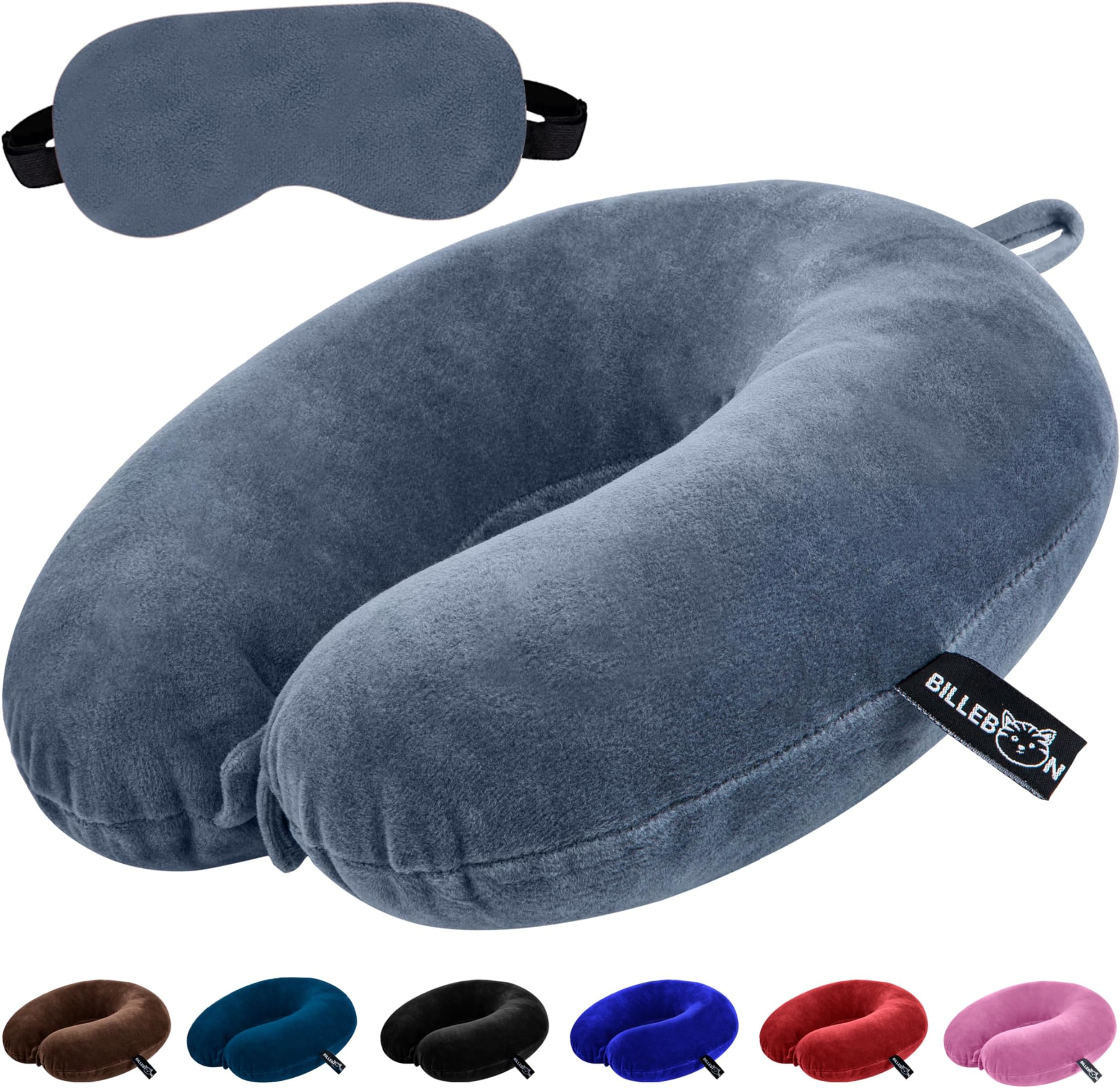 Billebon Premium Neck Pillow for Travelling Airplane Travel Pillow Comfortable Head Rest Neck Holder Pillow (Grey) (Grey Neck Pillow with Eye Mask)