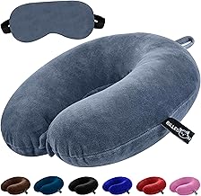 Premium Neck Pillow Eye Mask Combo Airplane Travel Pillow with Comfortable Velvet Sleeping Eyemask Head Rest Pillow | Grey
