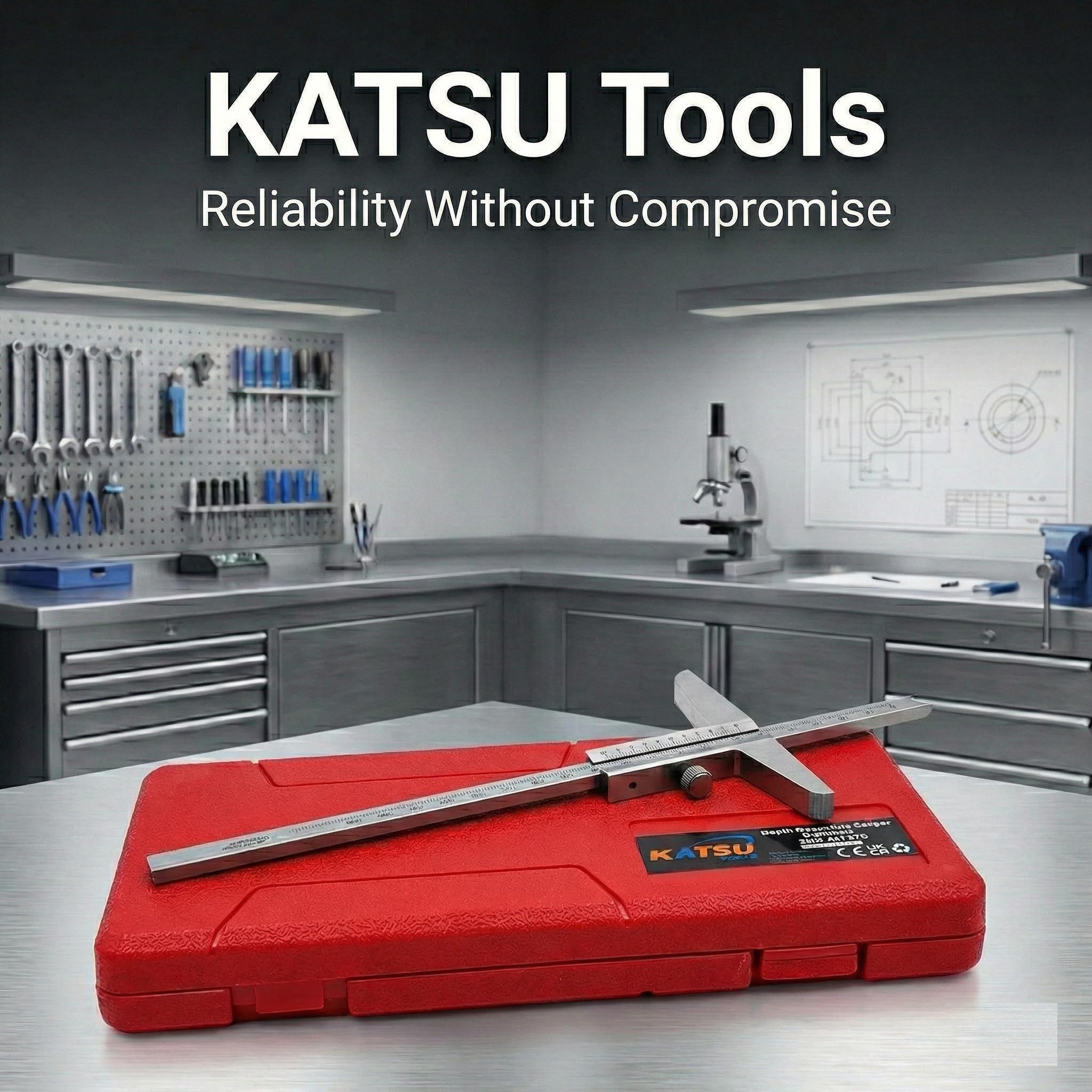 Produktbild von KATSU Tiefenmessschieber 0–150 Mm – 0,02 Mm Genauigkeit, Metrisch, Aus Gehärtetem Edelstahl