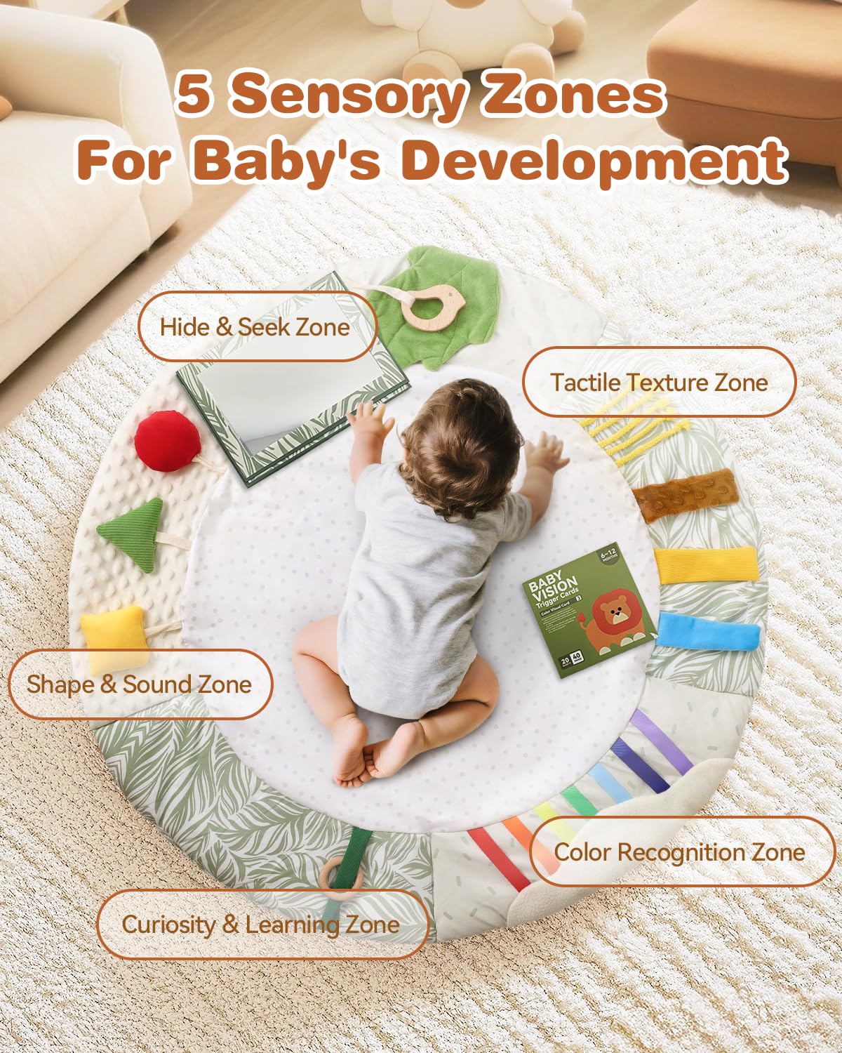 Arco de juegos para bebés Madera Alfombra Arco de juegos Madera Gimnasio 6 juguetes sensoriales interactivos para el desarrollo motor y sensorial Apto para recién nacidos