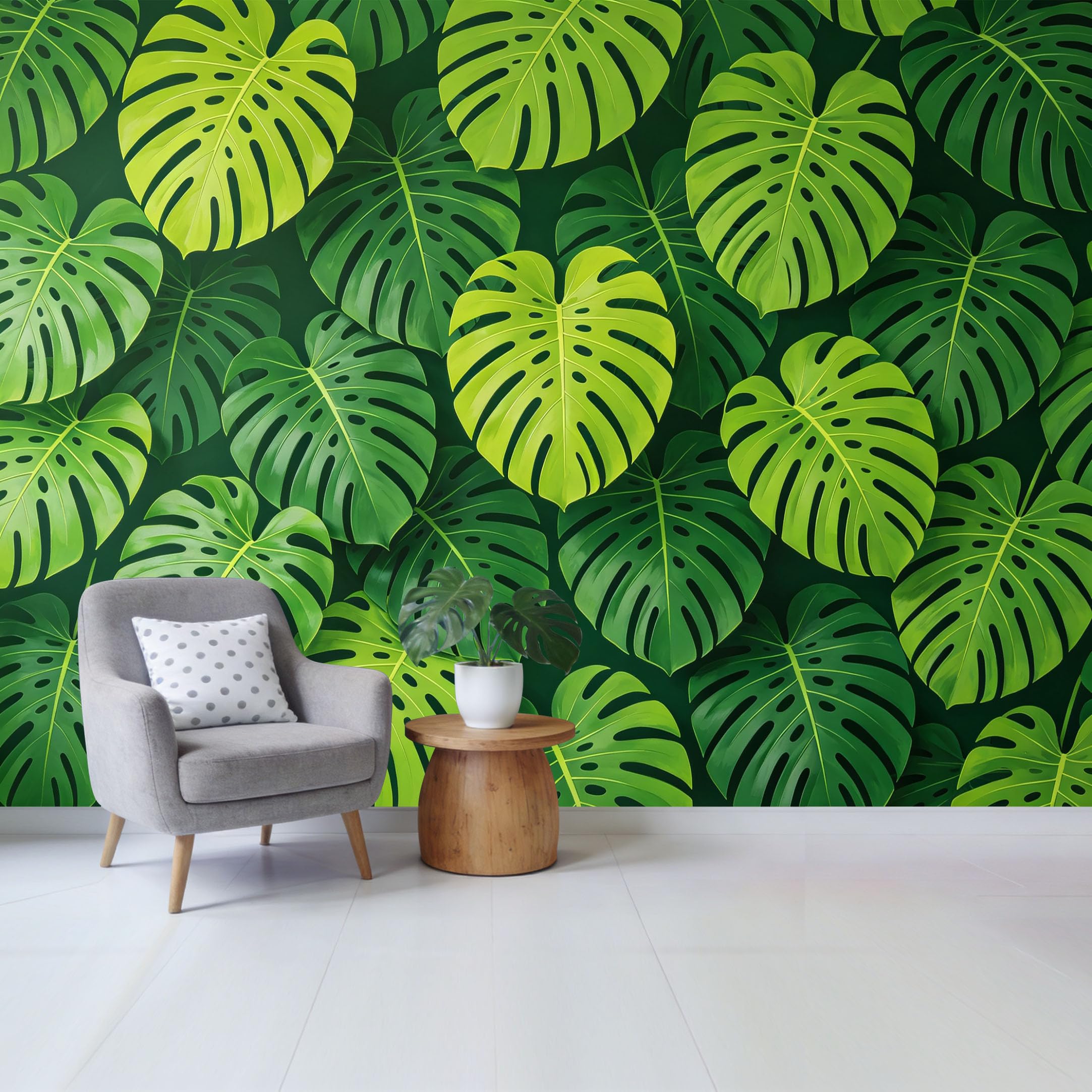 Qzlithotic Yq2605250101 Custom Size Wall Mural Tropical Monstera Leaf Pattern Botanical Deep Green Foliage Selfadhesive Wall Fabric Removable Wallpaper For Home Office Decor