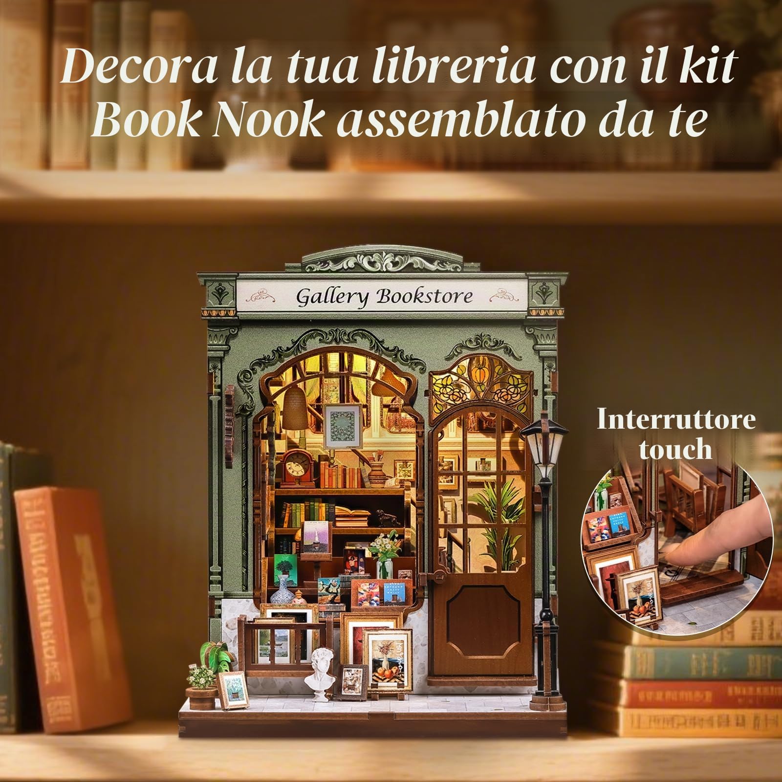 Fsolis Book Nook Kit fai da te – Kit di bricolage – Diorama in miniatura per libreria come scrivania e decorazione della stanza | Modello in legno 3D da costruire, regalo personalizzato per adulti e