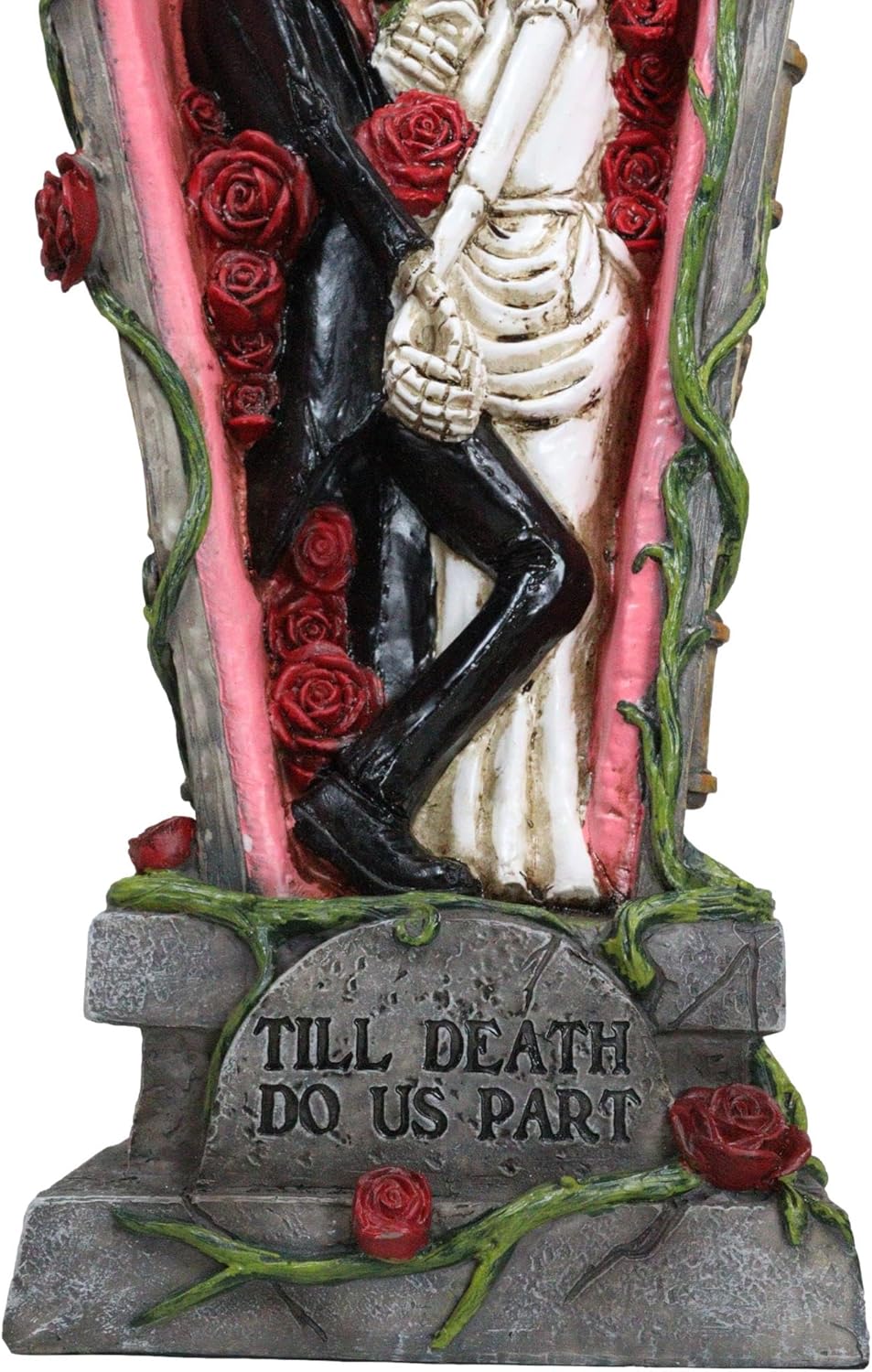 Ebros Gift Love Never Dies Vintage Wedding Bride and Groom Skeleton Couple in Victorian Fashion Cameo Till Death Do Us Part Coffin Graveyard Figurine Day of The Dead Skulls Macabre Halloween Decor