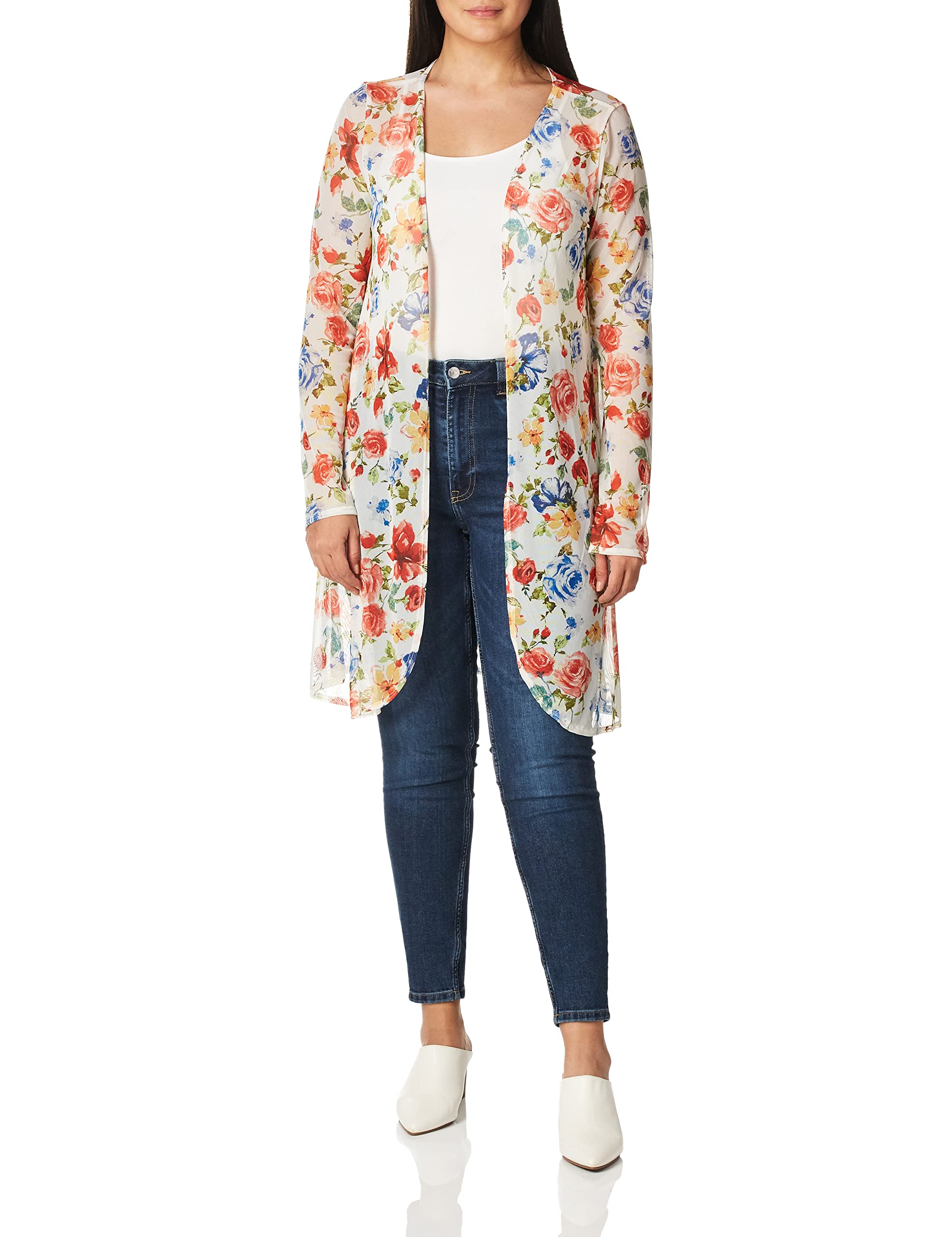 Star Vixen Women's Long Sleeve Open Front Casual Cardigan Duster Length in Light Weight Sweater Knit