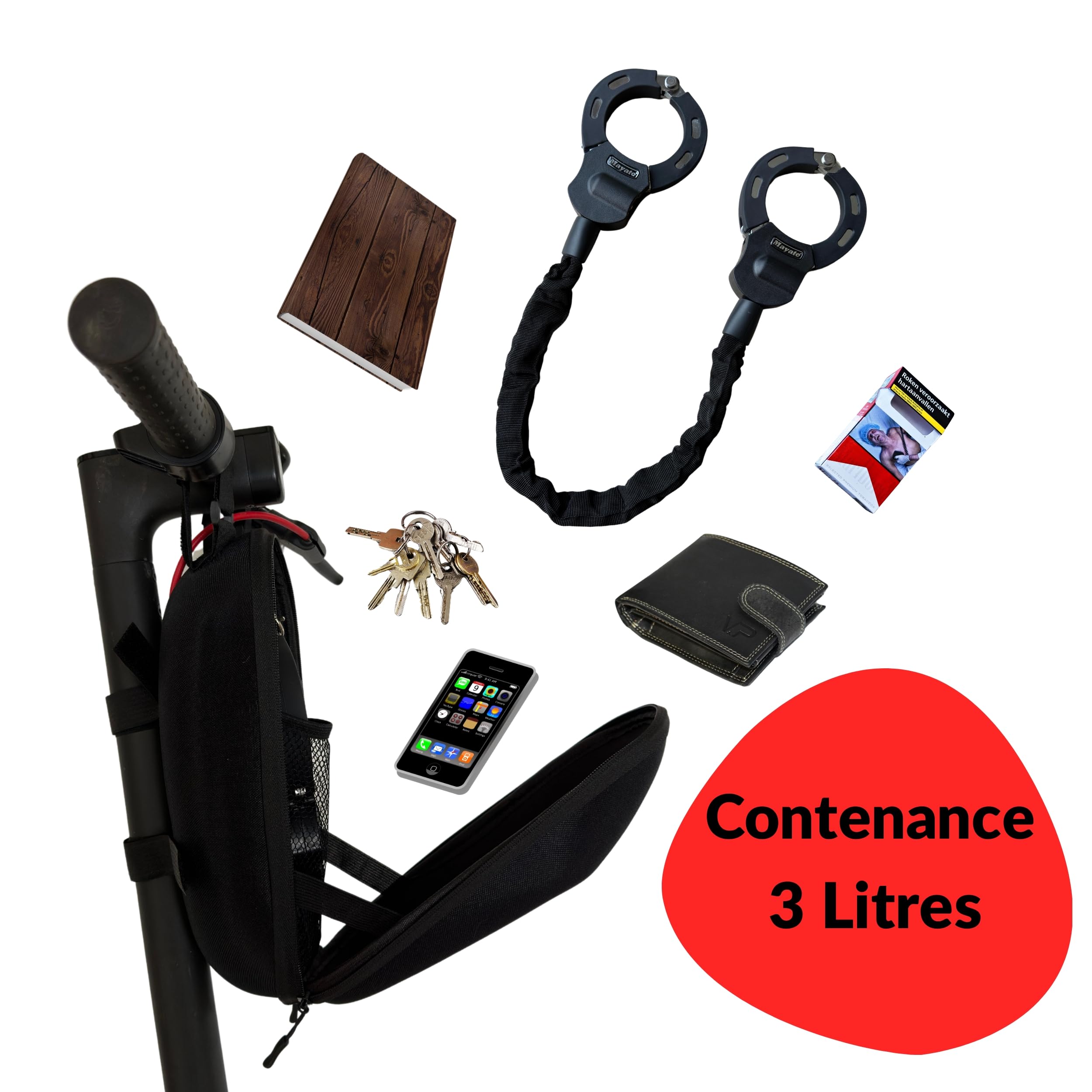 Antirrobo esposas para patinete eléctrico de bicicleta scooter con sus 3 llaves y su bolsa de almacenamiento hermética, cerradura cerradura, candado accesorios