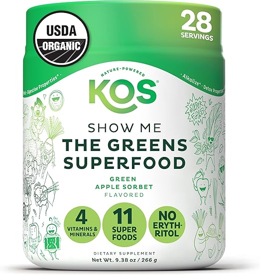 KOS Organic Super Greens Powder Erythritol Free Plant