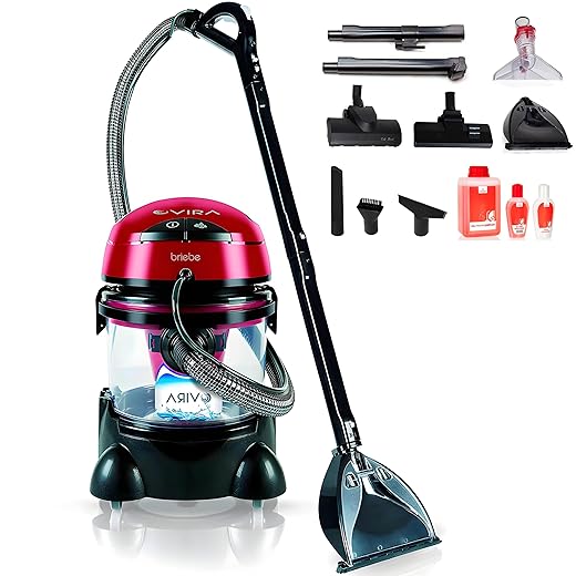 briebe Vira Aspirapolvere Lavatappezzeria per Auto, Pulitore per Macchie di Animali, Ideale per Tappeti, Divani, Materassi, Aspirare Umido/Secco, Serbatoio: 4,5L Acqua Pulita/10L Rifiuti, VC1112