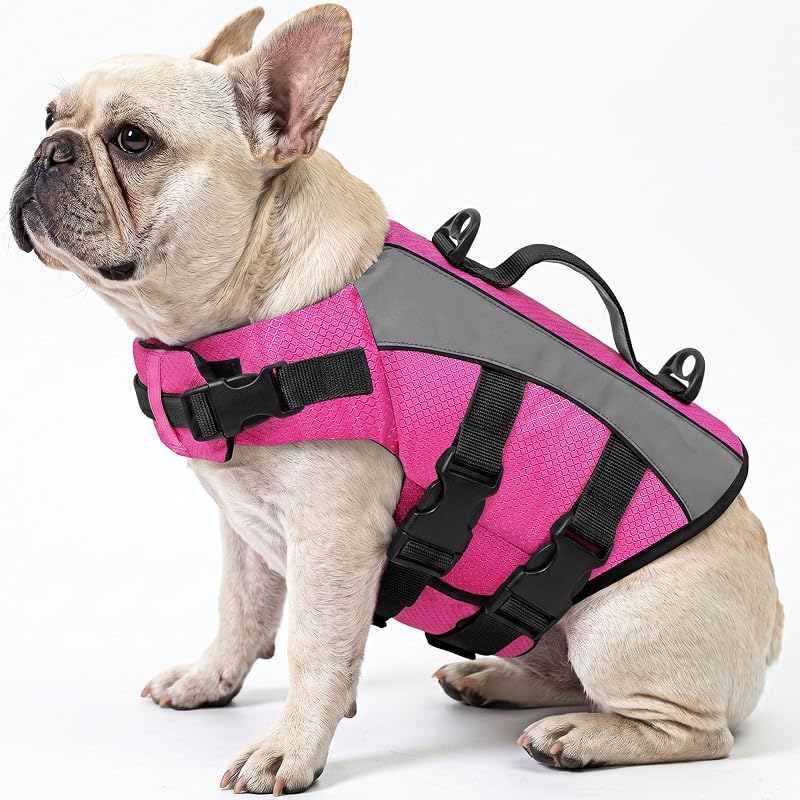 Colete Salva-Vidas para Cães Queenmore XS em Tecido Oxford Ripstop, Rosa-Vermelho
