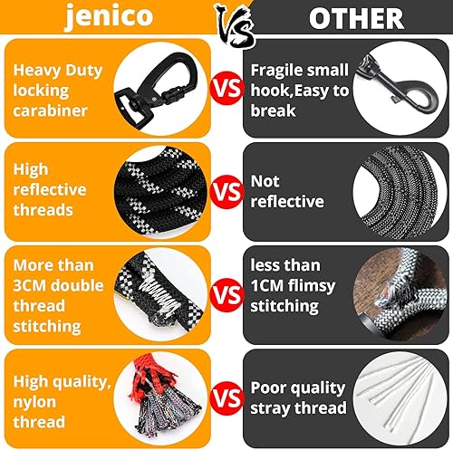 Miniatura 2 de Correa larga para perro de 10 pies correas de cuerda resistentes para entrenamiento de perros con gancho giratorio bloqueable, hilos reflectantes