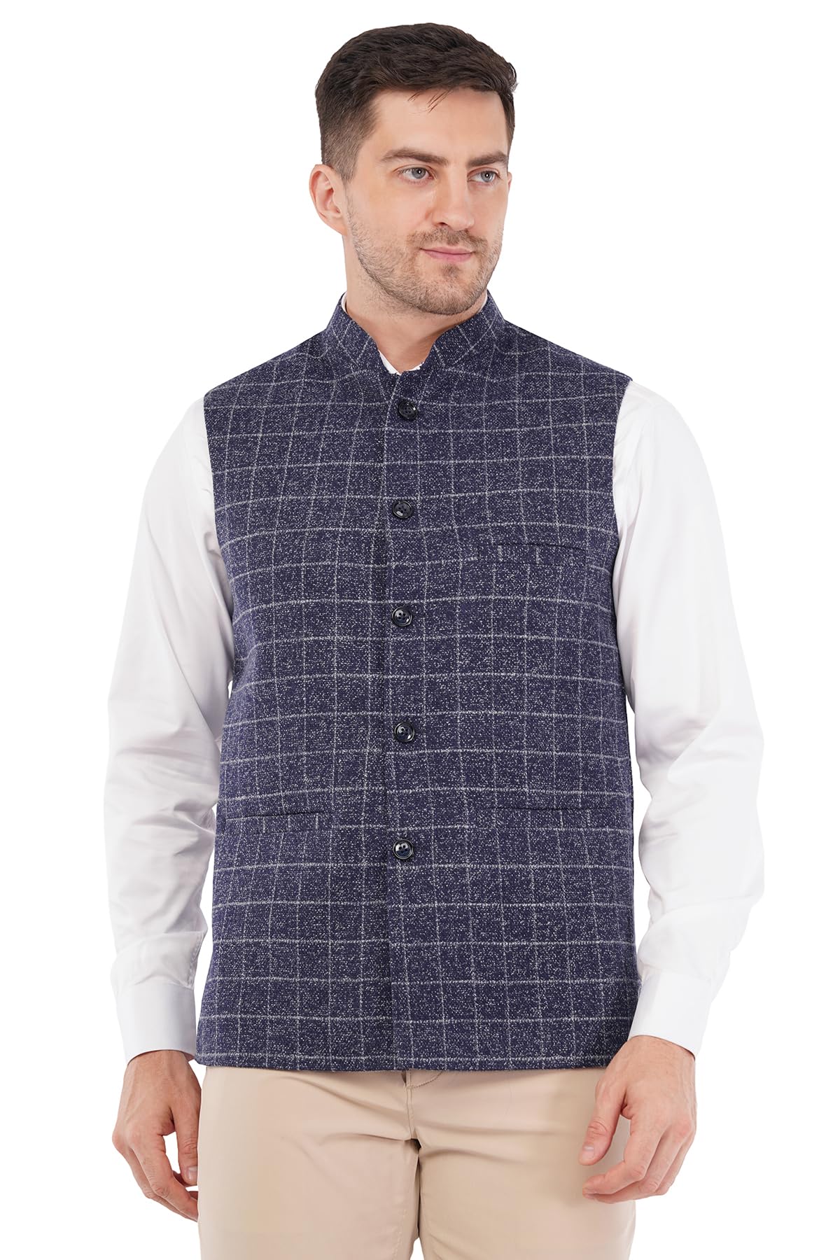 malik's kurta king Men's Check Modella Tweed Modi Nehru Jacket Waistcoat - Formal & Casual-picture-25
