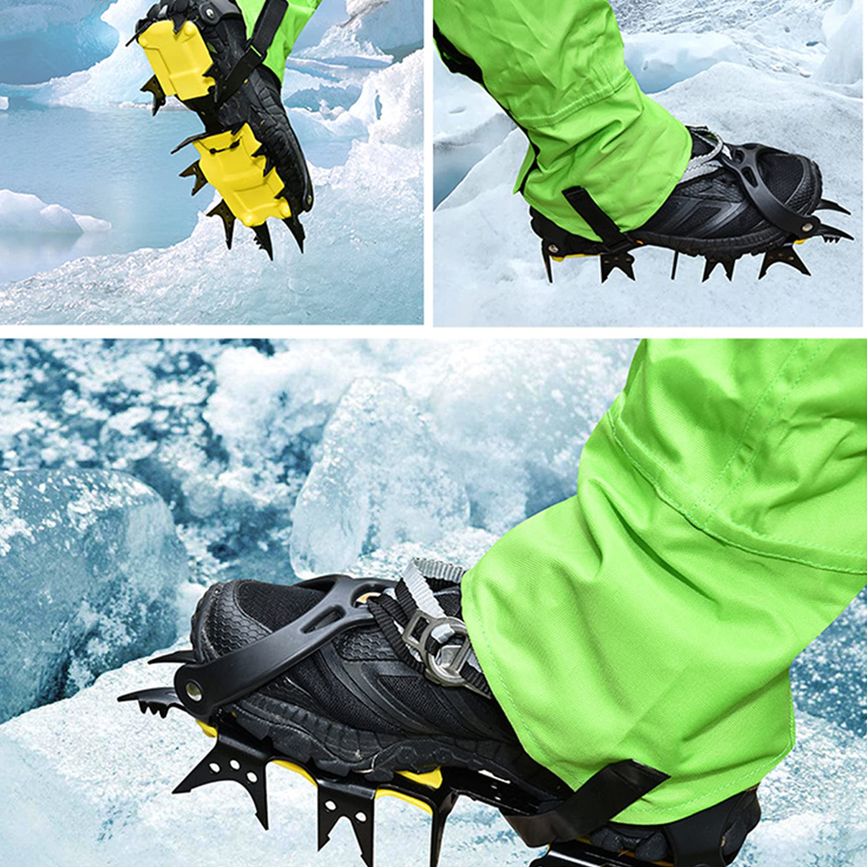 Crampons à neige en acier à 18 dents en caoutchouc TPE extensible et manganèse - Couvre-bottes réglables pour randonnée, marche sur glace et saleté