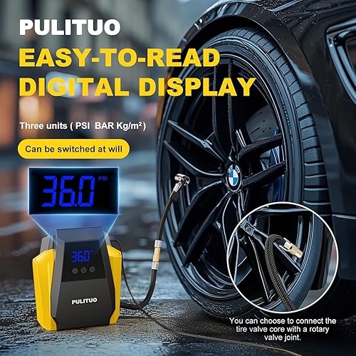 Miniatura 2 de PULITUO Compresor de aire portátil para inflador de neumáticos, accesorios de automóvil, bomba de aire de 12 V CC para neumáticos de automóvil con