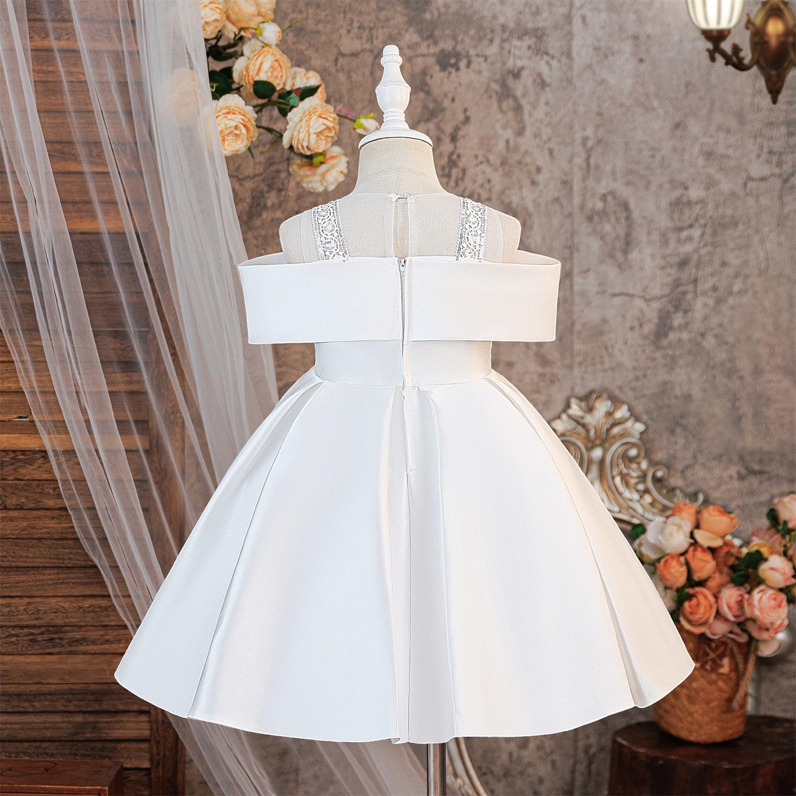 Kleid MäDchen Festlich - schulterfreies Tutu-Kleid Mesh für feierliche Anlässe elegante Partyrobe mit Rundhalsausschnitt Paillettenverzierung ärmelloses Sommerkleid für von drei bis acht Jahren