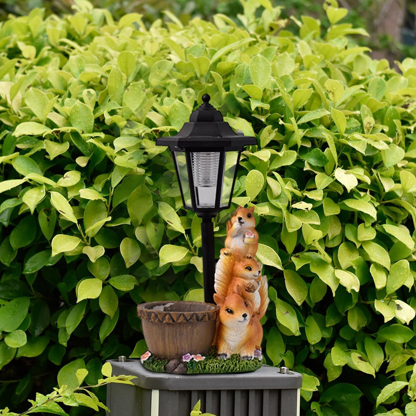 Genérico Vaso con luce solare, statuette di scoiattolo, decorazione per