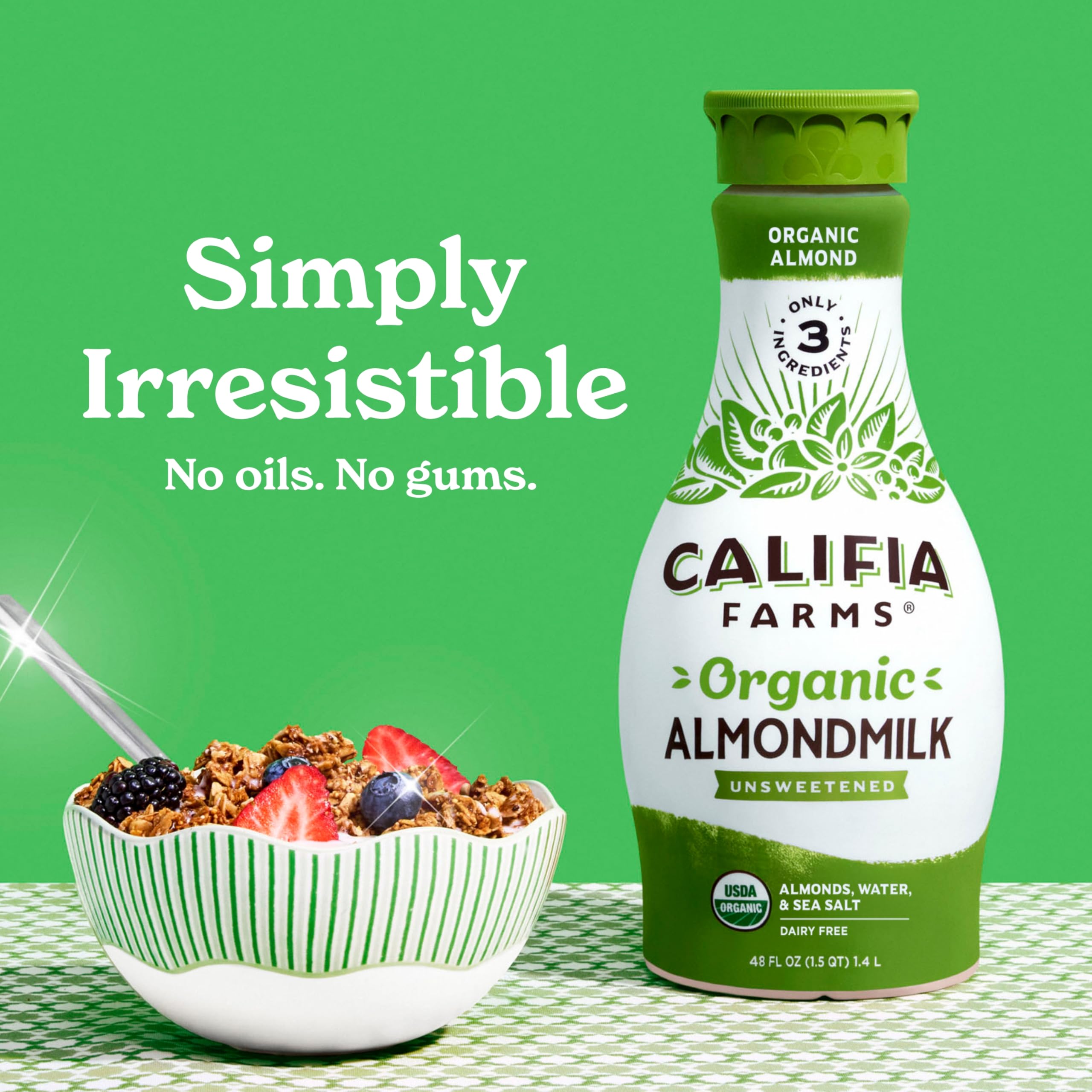 Califia Farms - Organic Unsweetened Almond Milk 48 Oz Dairy Free Keto Vegan Plant Based Organic Milk Non — view 3