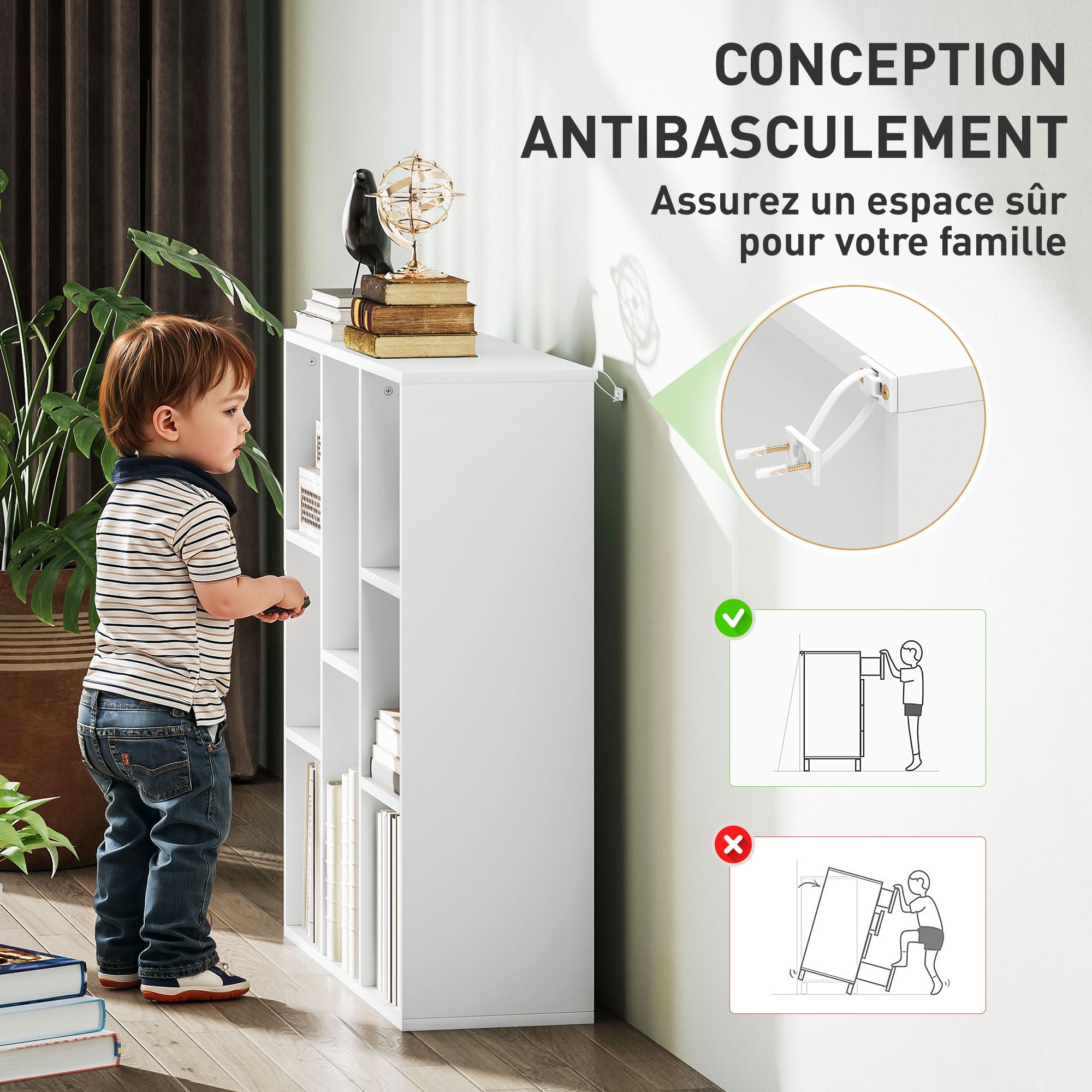 HOMCOM Bibliothèque, étagère de Rangement, Meuble de Rangement avec 8 Compartiments, pour Salon, Chambre à Coucher, Bureau, 74,3 x 24 x 80 cm, Blanc
