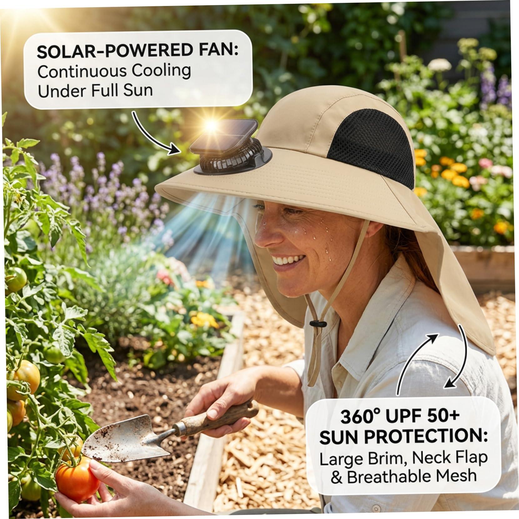 Chapeau avec Ventilateur, Chapeau de Ventilateur Solaire – Chapeaux à Large Bord pour Homme avec Cape Solaire à énergie et Rechargeable par USB pour la pêche, la randonnée, Le Jardinage