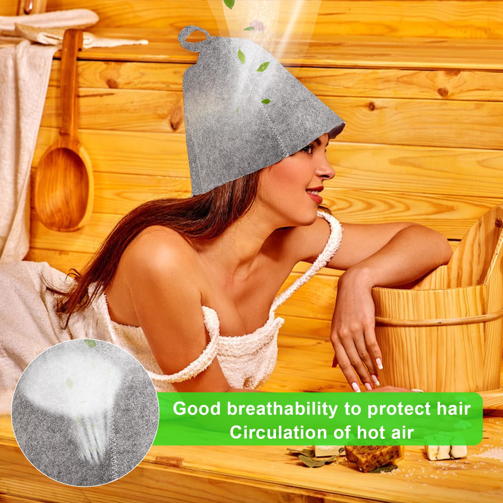 Chapeau de Sauna en Feutre Bonnet Respirante Anti-chaleur pour Homme et Femme 2 Pièces