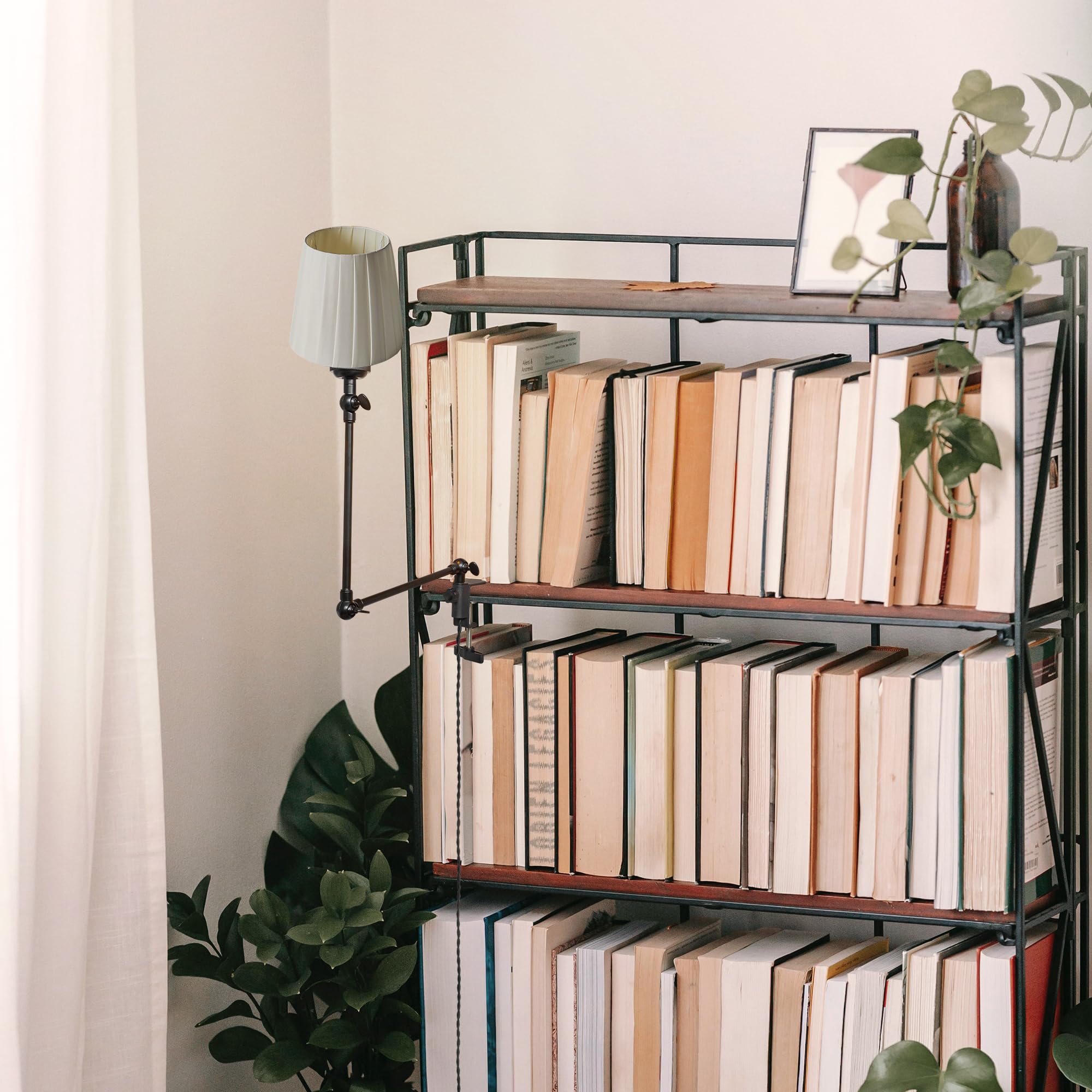 Klemmleuchte Einstellbar,Leselampe mit 2,5 m Kabel und Beige Stoff-Lampenschirm, Dimmbar Nachttischlampe mit Fernbedienung,Augenpflege Schreibtischlampe für Büro Heimgebrauch, E27 x 1