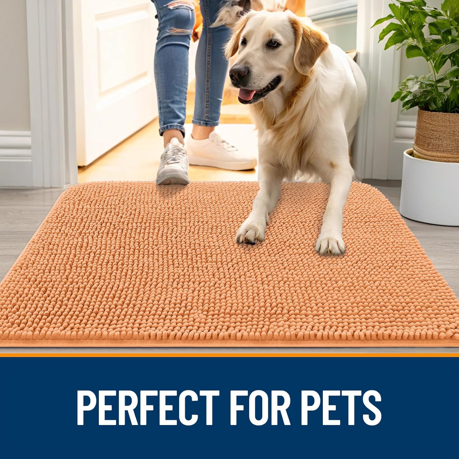 OLANLY Dog Door Mat for Muddy Paws 70x46, Absorbs Moisture and Dirt, Absorbent Non-Slip Washable Doormat, Quick Dry Chenille Mud Mat for Dogs, Entry Indoor Entryway Carpet for Inside Floor, Orange