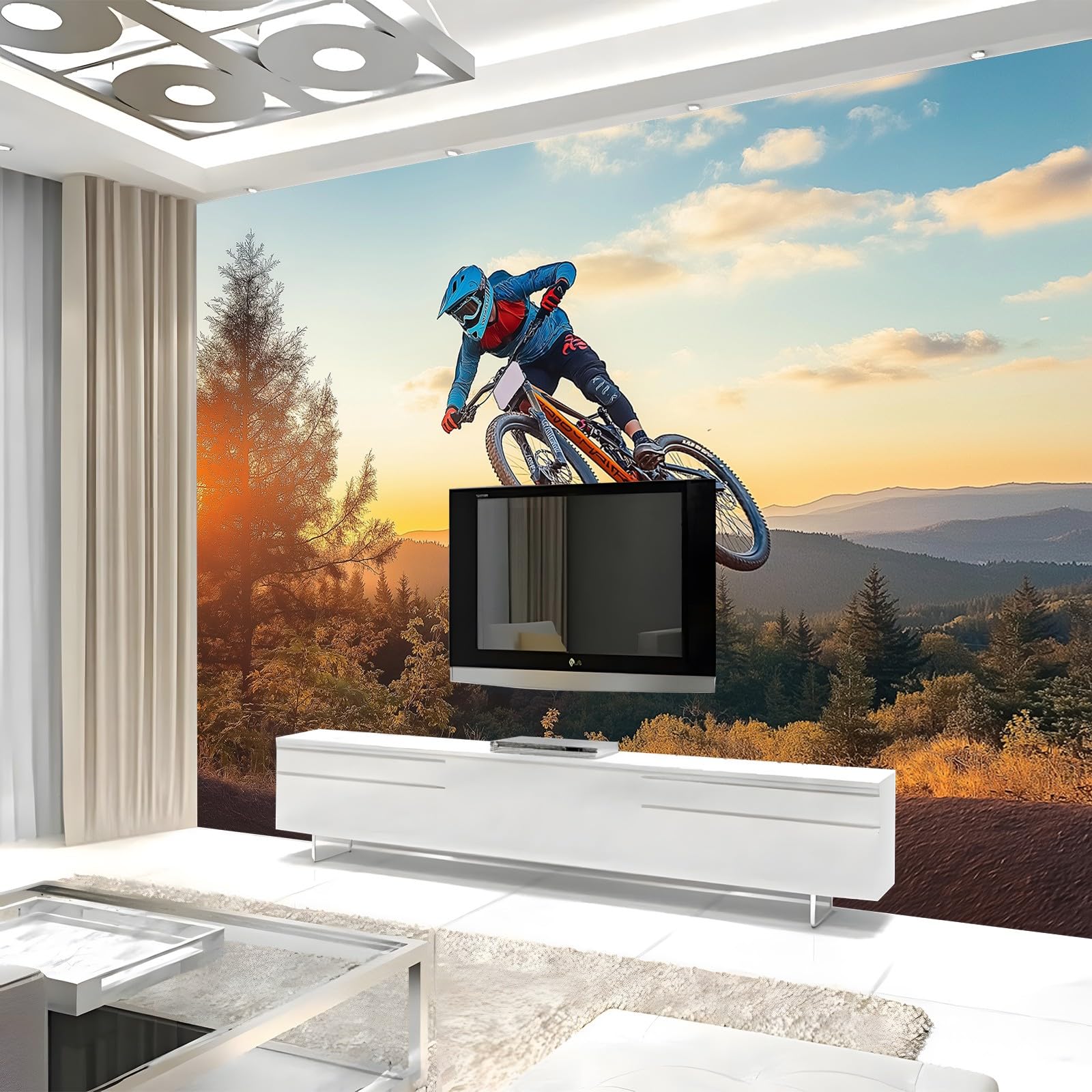Mural tapeta do salonu rower górski 250 x 175 cm fototapeta włóknina mural tapeta plakat, nowoczesna sypialnia pokój dziecięcy tło telewizora dekoracja ścienna