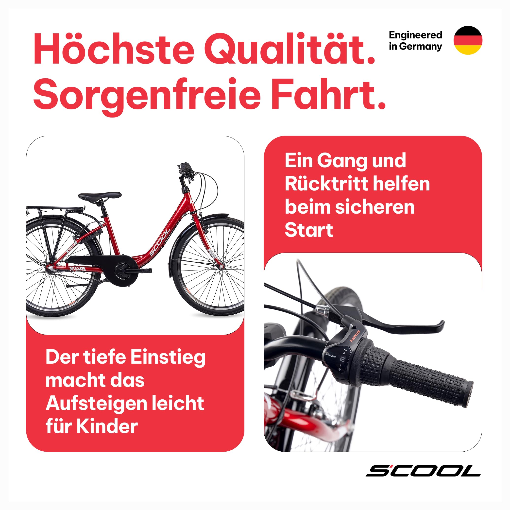 S’COOL Kinderfahrrad 20, 24, 26 Zoll, 3-Gang Nabenschaltung mit Rücktrittbremse, Chix, Körpergröße 115–165 cm, 6–14 Jahre, sicher für Schulweg, für Jungen & Mädchen