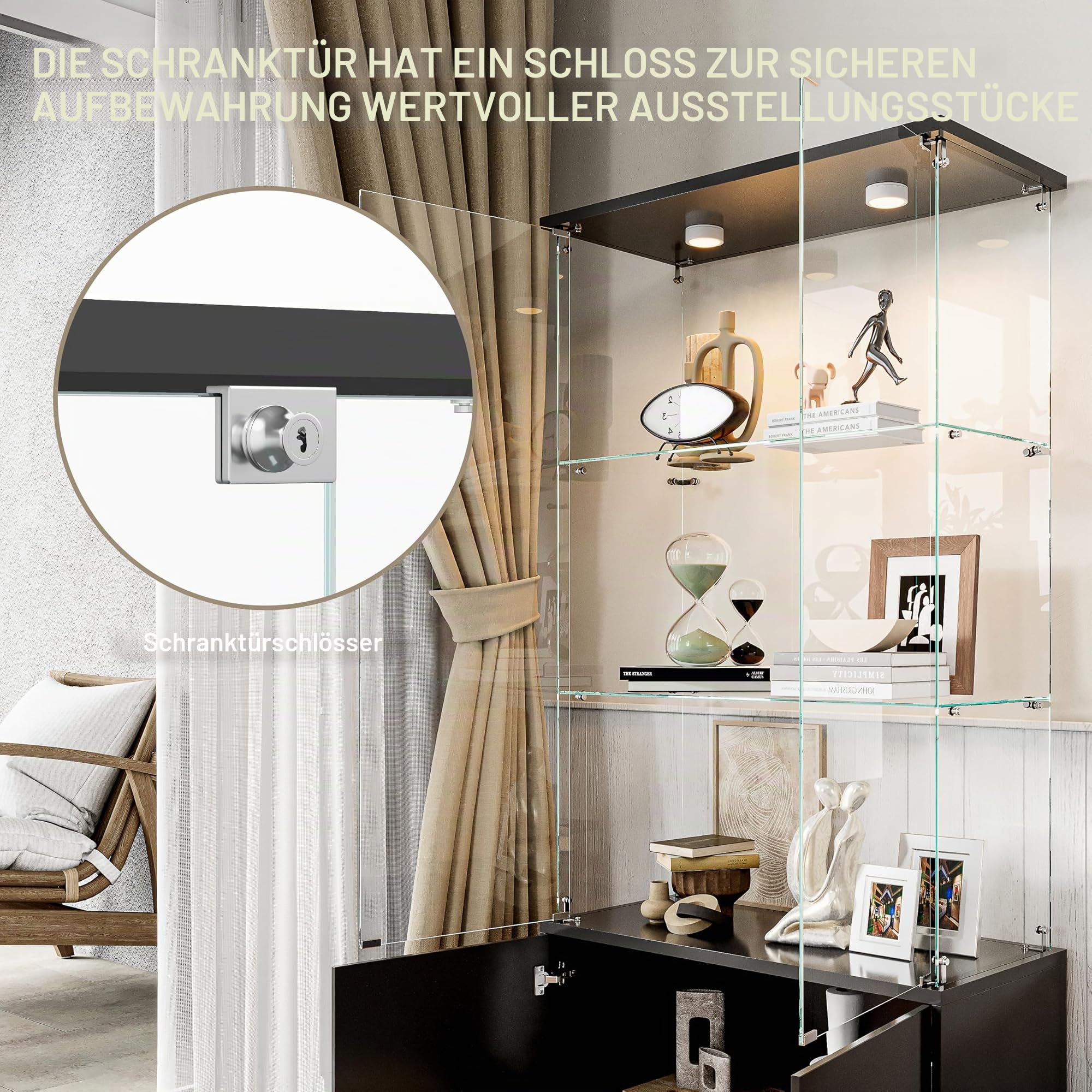 Vitrine, Vitrine, LED-Vitrine, Glasvitrine für Kollektion mit 2 Türen, Vitrine, 3 Ebenen, Vitrine, Vitrine, Vitrine, Vitrine, Vitrine, Schrank mit Vitrine, Möbel für Wohnzimmer, Bar (3 Etagen +
