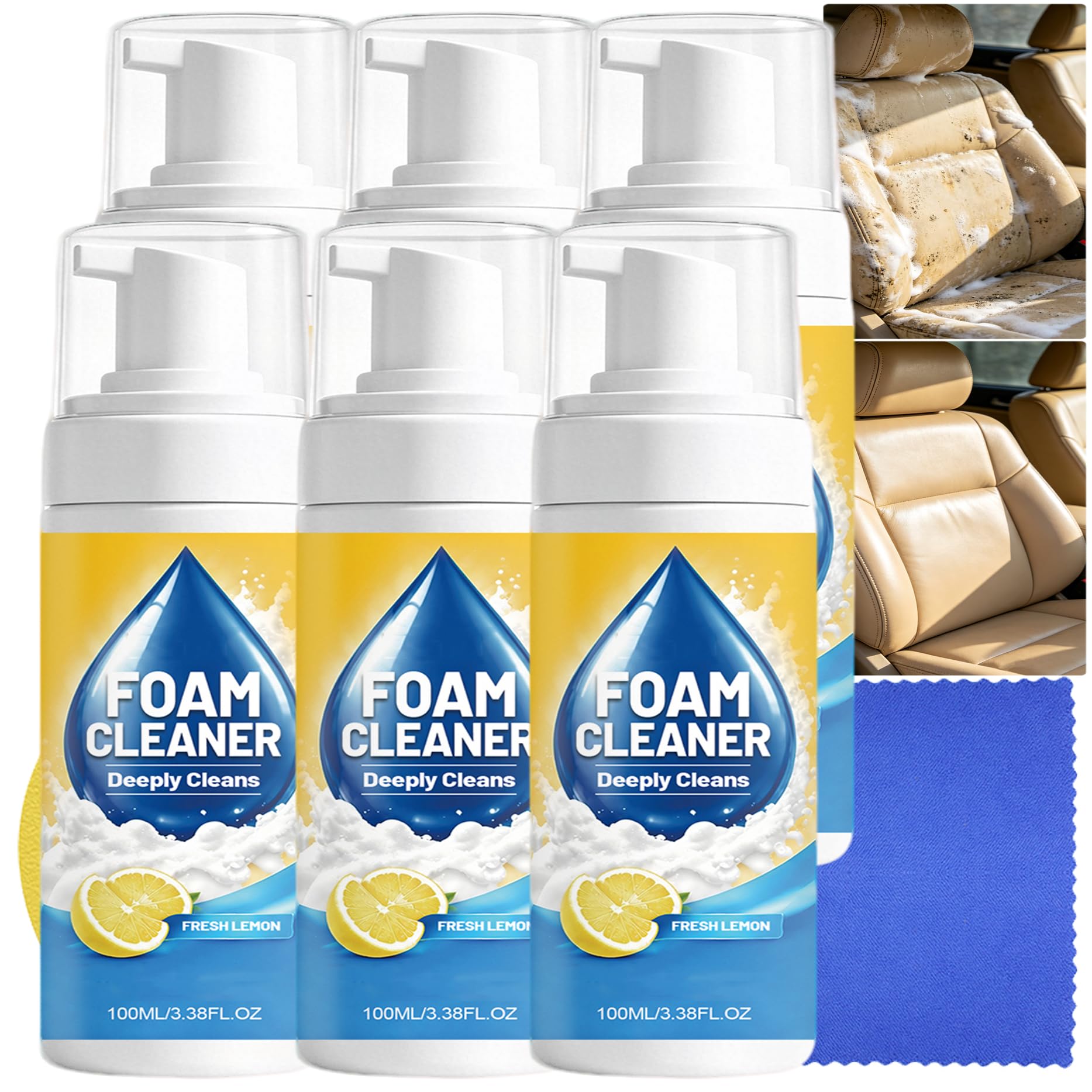 4-in-1-Multi-Schaum-Reiniger & Leder-Conditioner-Kit, Allzweck-Auto-Innenraum-Tiefenreinigungsspray für Sitze, Armaturenbrett, Polsterung & Sofa, No-Rinse-Schaum für Leder, Vinyl & Stoff (6pcs)
