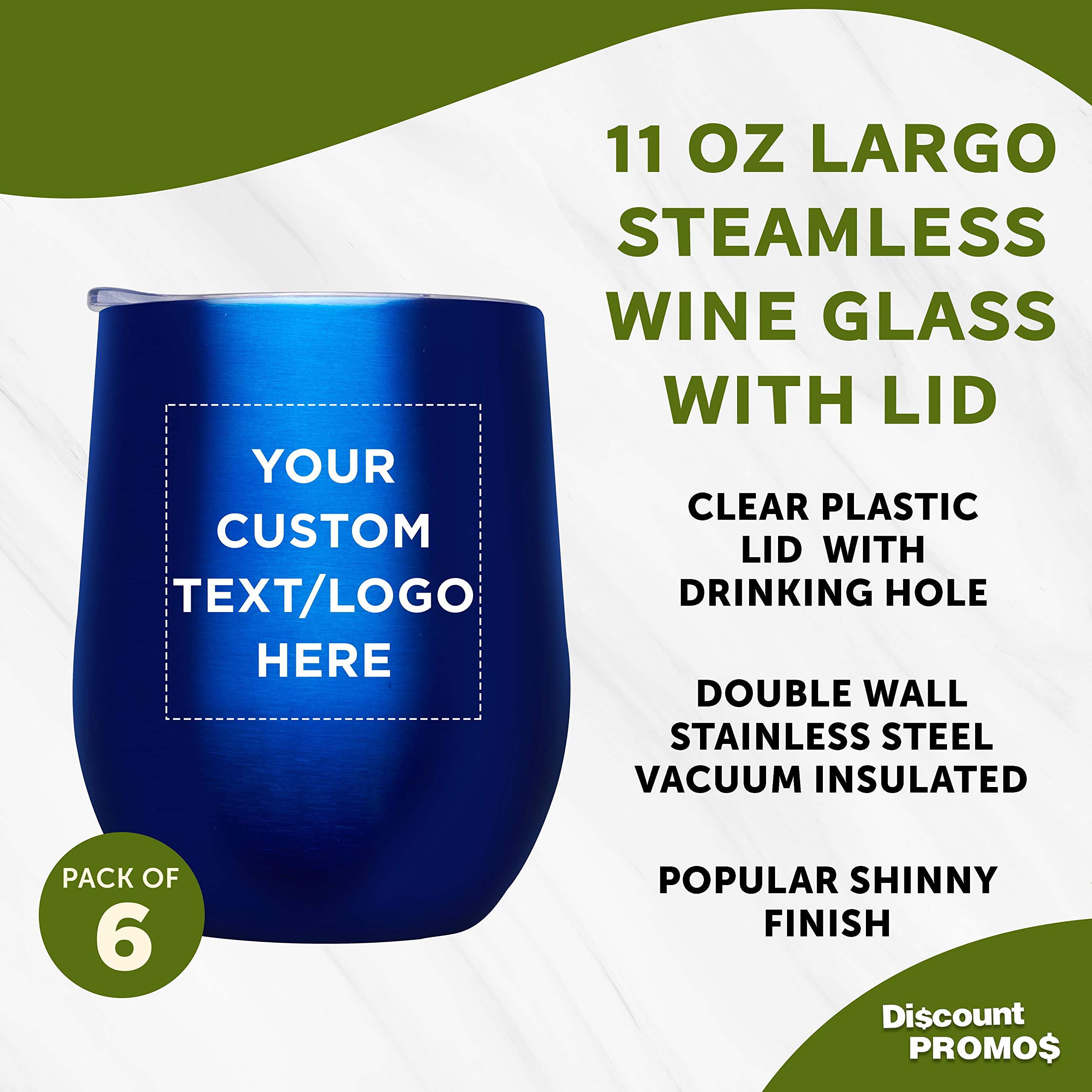 Amazon.com | Custom Stemless Wine Glass Tumblers with Lids by Largo 11 oz.  Set of 6, Personalized Bulk Pack - Perfect for Wine, Cocktails, Other Hot &  Cold Beverages - Blue: Wine Glasses
