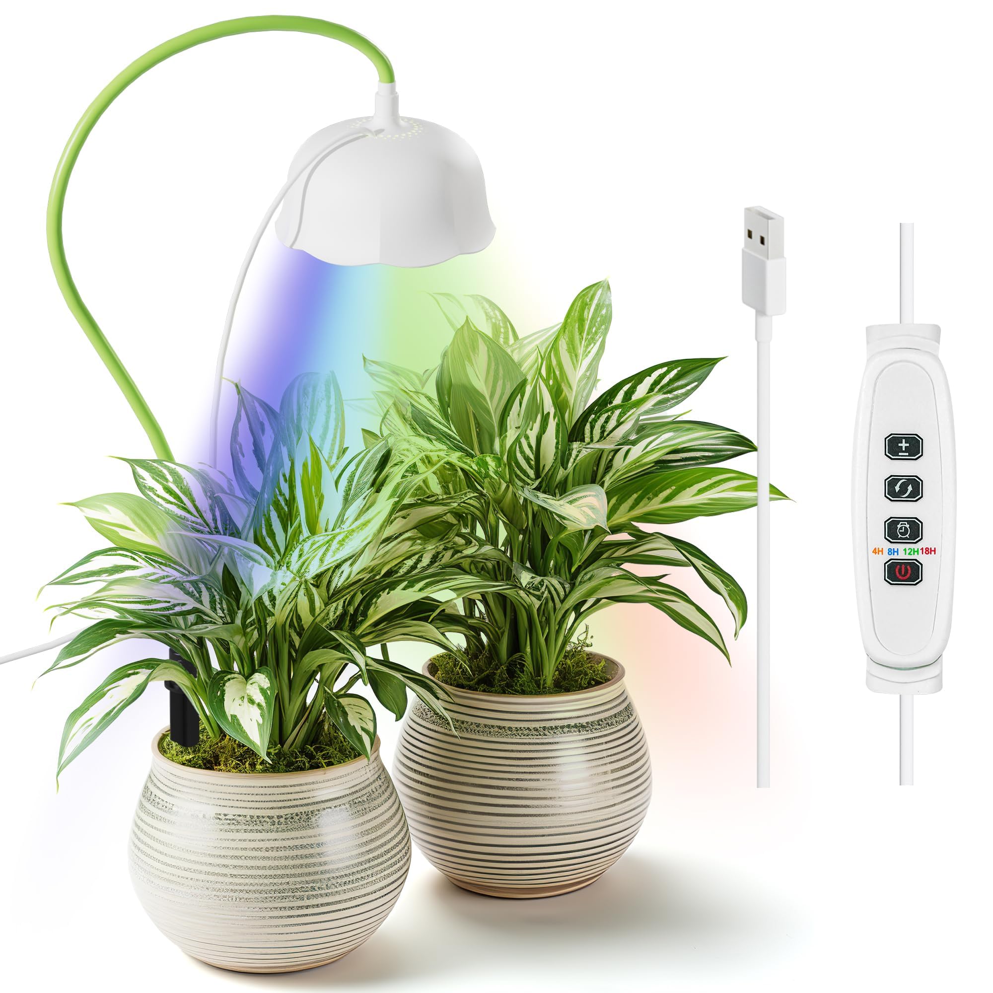 Diivoo Grow Light for Indoor Plants, 6000K Full Spectrum Grow Lamp with 10 Level Dimmable Brightness and 4/8/12/18H Automatic Timer, LED Plant Lights with 360 Spin Gooseneck for Potted Flowers, Plants