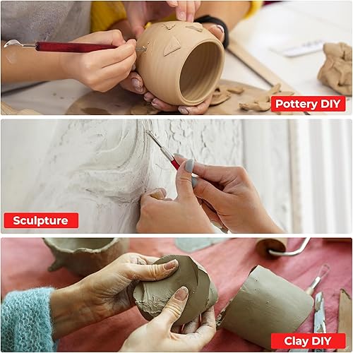 Miniatura 6 de Alldeer 10 herramientas de escultura de arcilla, kit de herramientas de tallado de cerámica de arcilla con asas de madera, juego de escultura de