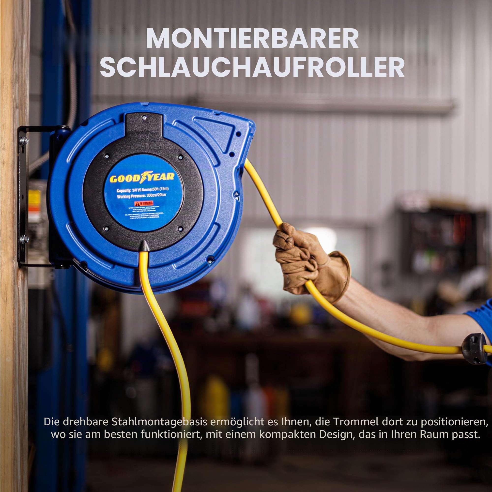 Goodyear 27527153g Enclosed einziehbare air Compressor/Wasser schlauchaufroller mit 3/8 in. x 50 ft. hybrid Polymer-Schlauch, max. 300psi