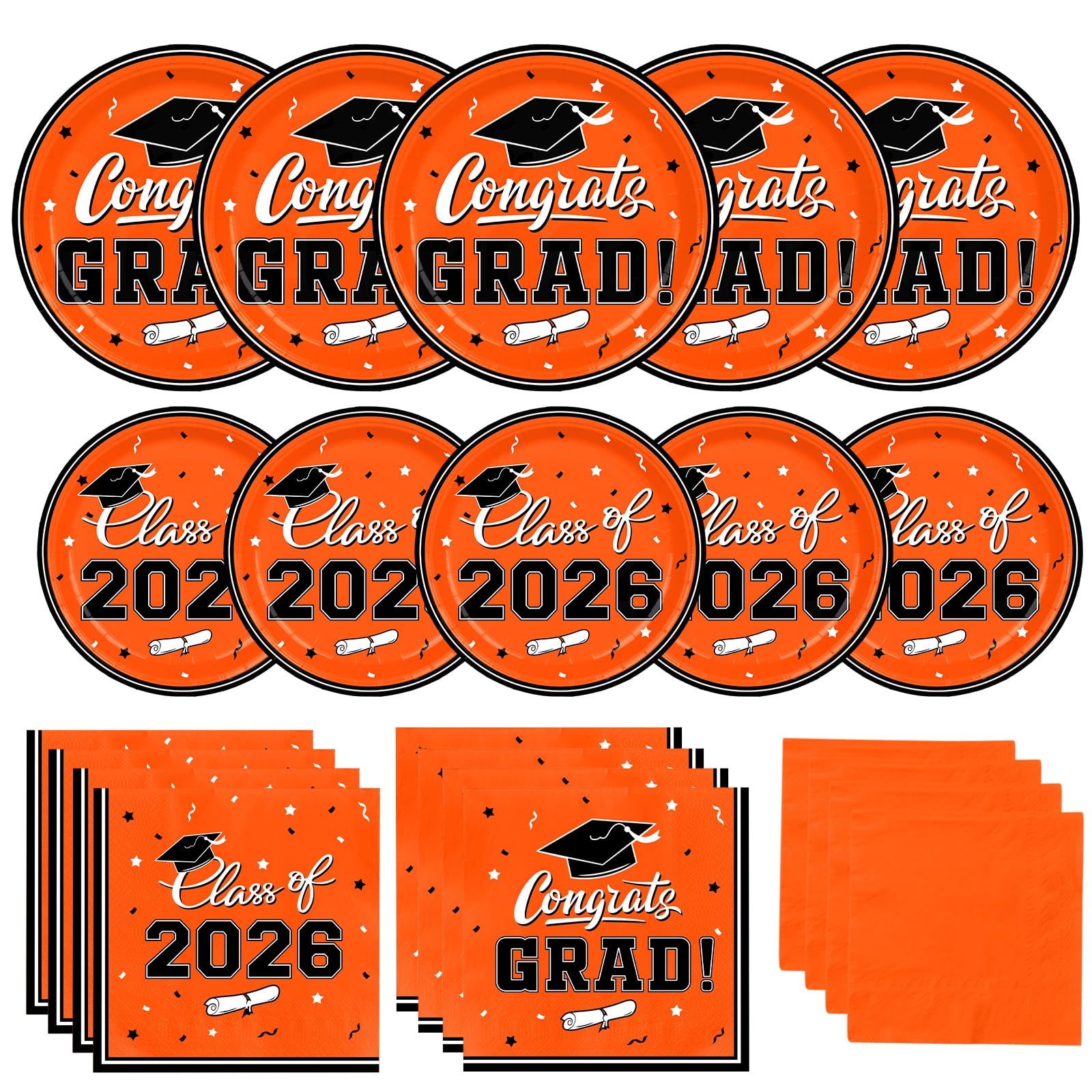 Graduation Party Plates and Napkins Gatherfun Graduation decorations 2025 Orange Disposable Paper Plates Luncheon Napkins Cocktail Napkins for Congrats Grad Party Decorations, Serve 50