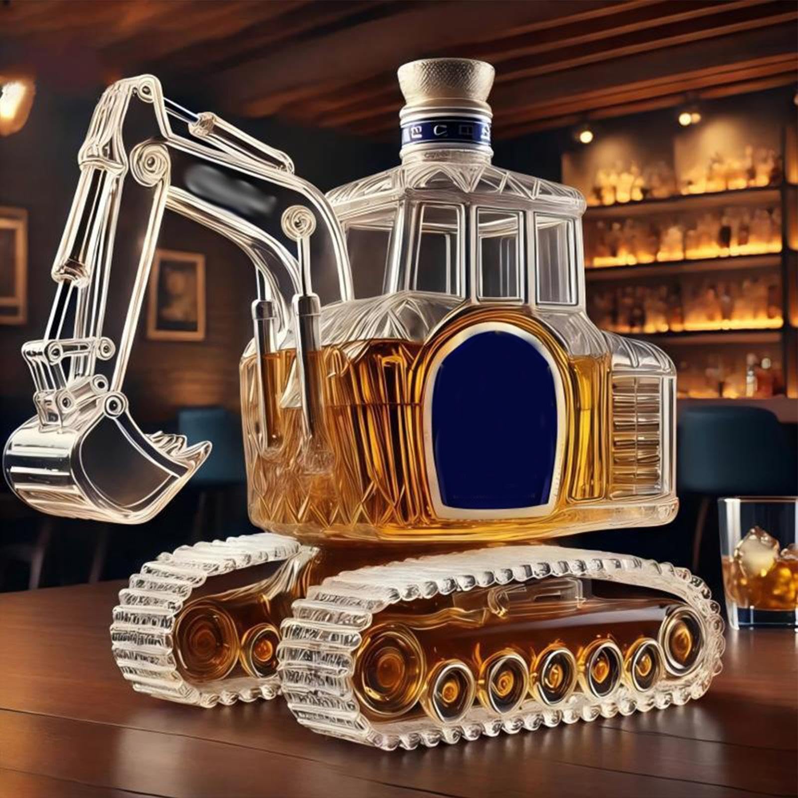 Bottiglia per whisky, bottiglia di a forma di escavatore con beccuccio, originale per whisky come decanter per uomini, papà, compleanno, matrimonio, inaugurazione della casa, bar