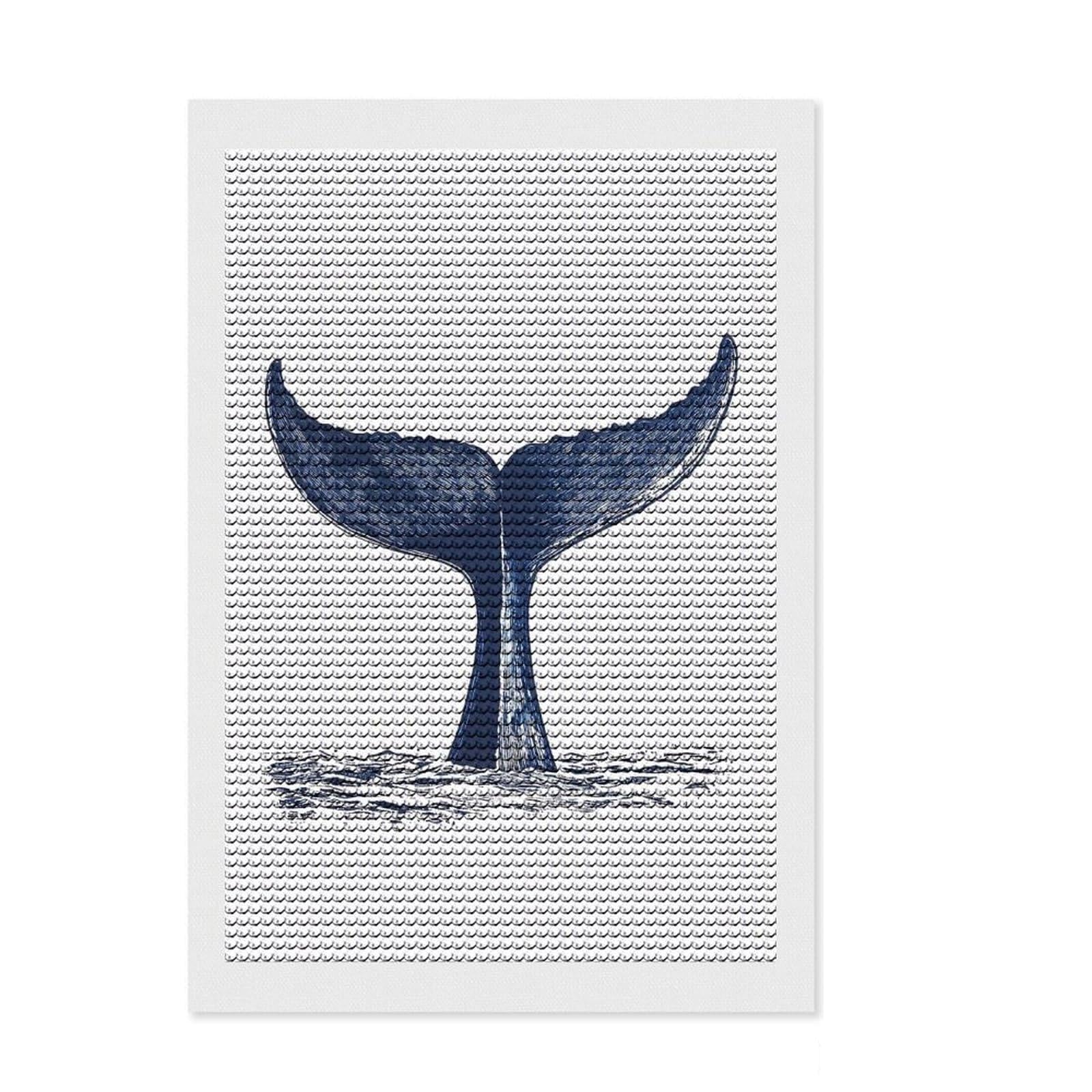 Junmoney Whale Tail Illustration Full Drill Diamond Painting Kit 8"x12", Office Decor, for Beginners, Full Kit Included, Christmas Gift