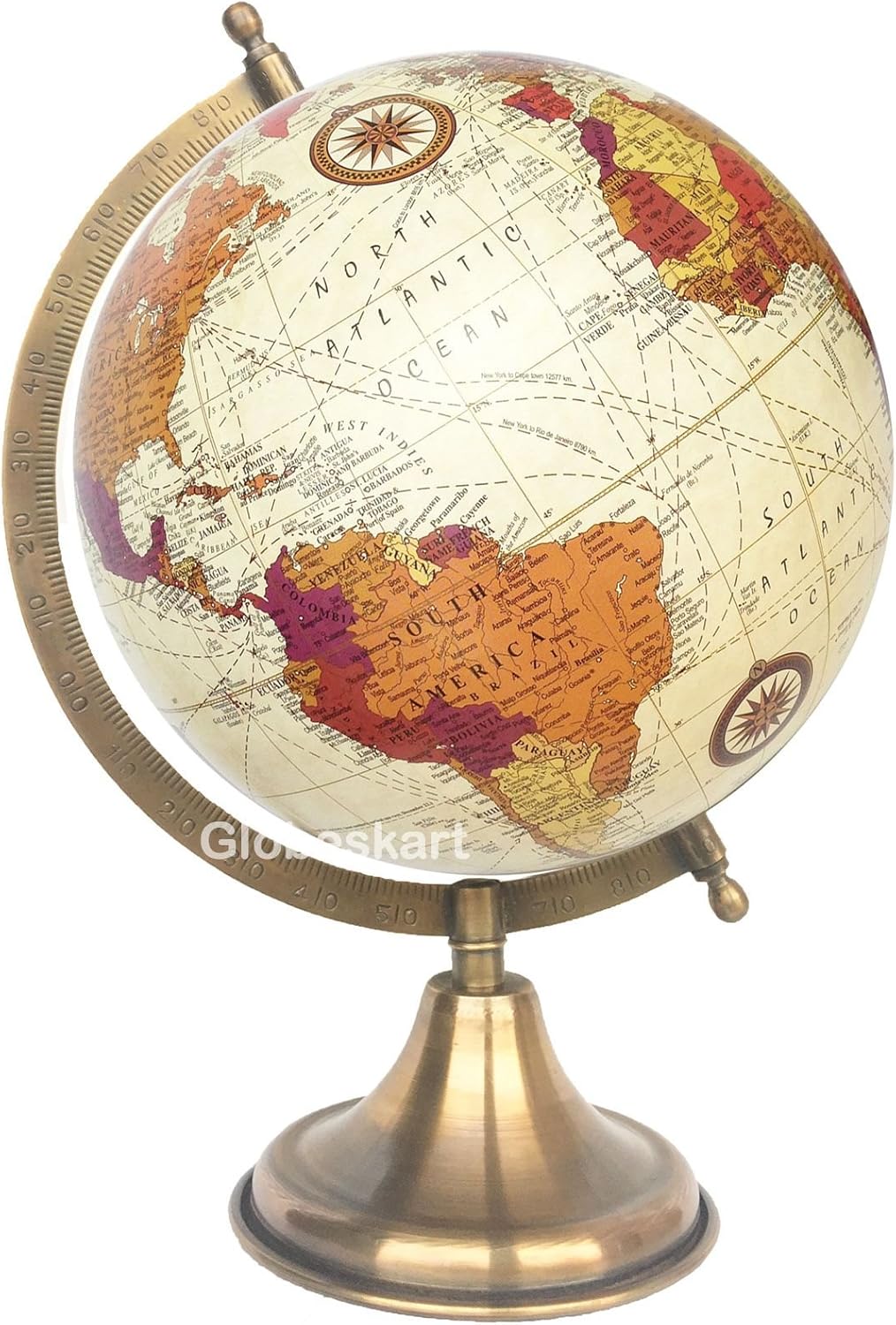Samyuktha Educational/Antique Globe with Brass Antique arc and Base/World Globe/Home Decor/Office Decor/Gift Item / 8 inches (surahi) (Cream Multi Color Purple)