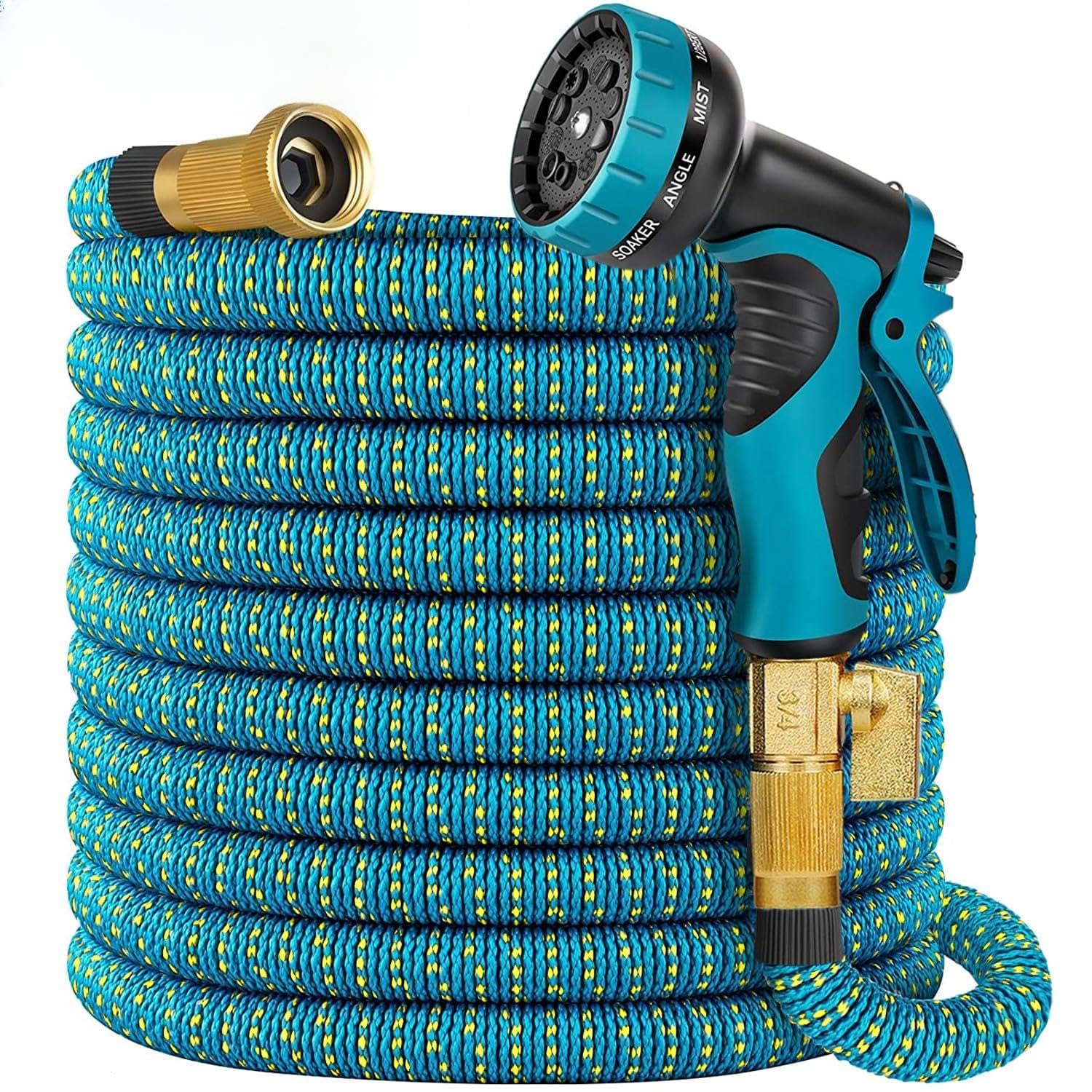 Photo 1 of 150 ft Expandable Garden Hose, 2026 New Retractable Water Hoses 150ft with 10 Function Spray Nozzle, Solid Brass Fittings, Extra Strength Fabric, Flexible Expanding Latex Core, Lightweight & No Kink