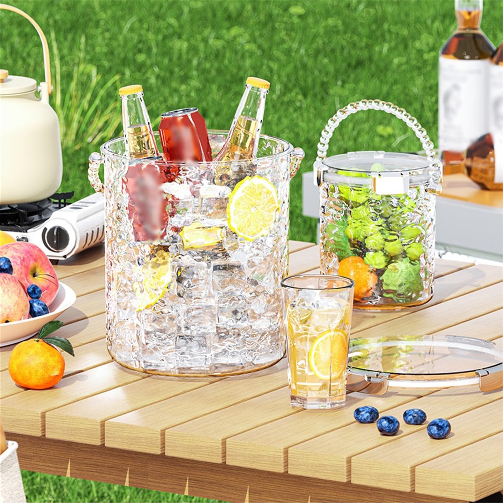 Lijiaxiuyc-101 ice bucket Ice Bucket With Handle Ideal For Cocktail Bar, Parties, Chilling Wine, Champagne champagne bucket(Gris,Large)