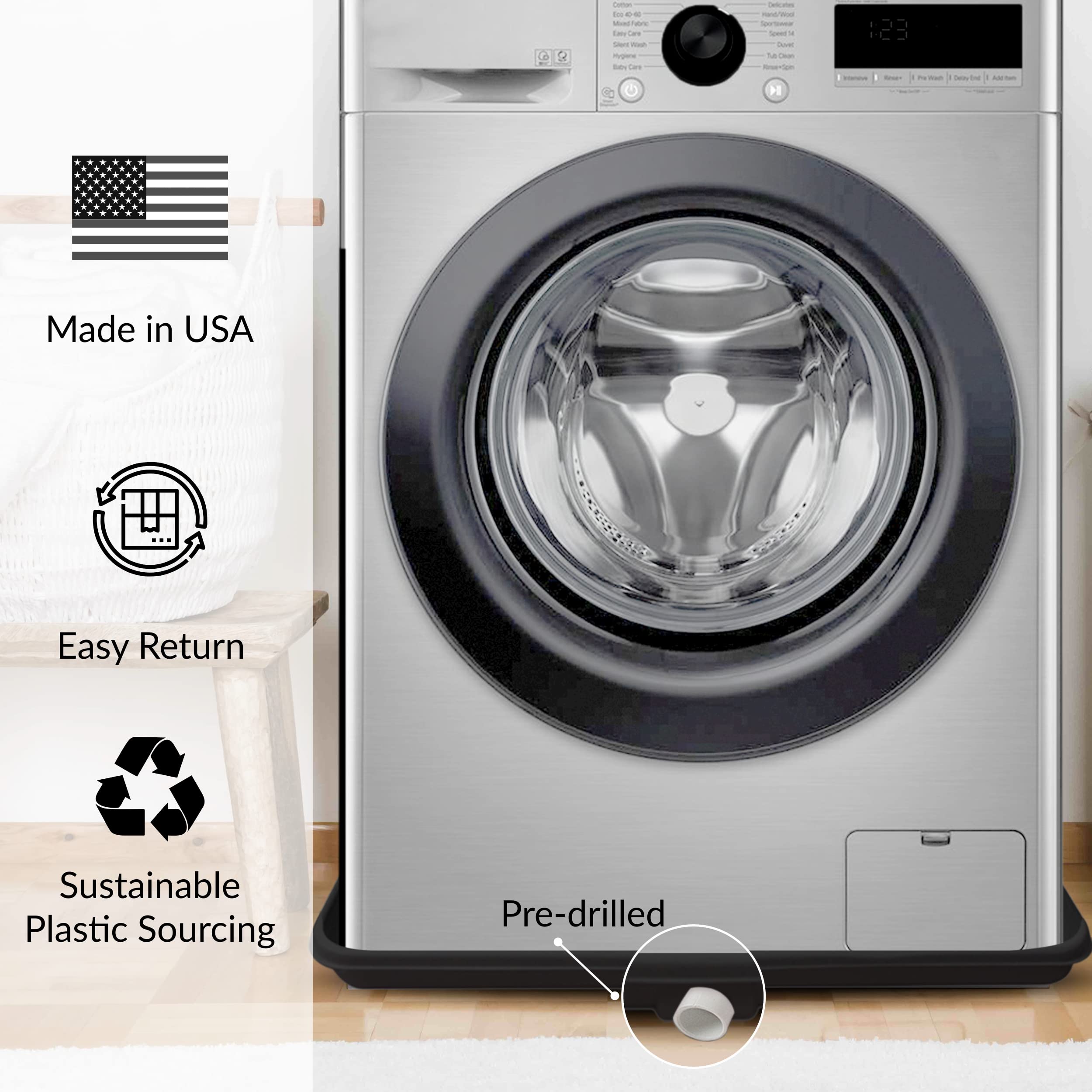 American Built Pro Washing Machine Pan Drilled Anti Flood Pan Comes With 1" Drain Adapter Fitting Black Color Drain Pan Made Of Recycled Plastic Protects Floor From Water Damages - Pack of 1