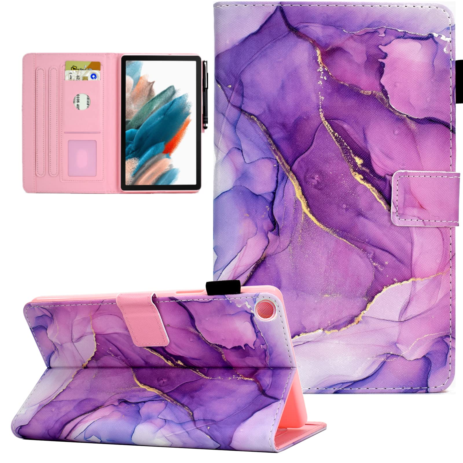 KEROM Case for Galaxy Tab A8 10.5 inch 2022 (Model: SM-X200/X205/X207), PU Leather Folio Stand Protective Cover with Auto Wake/Sleep, Card Slot, Pen Holder for Galaxy Tab A8 10.5 Case - Purple