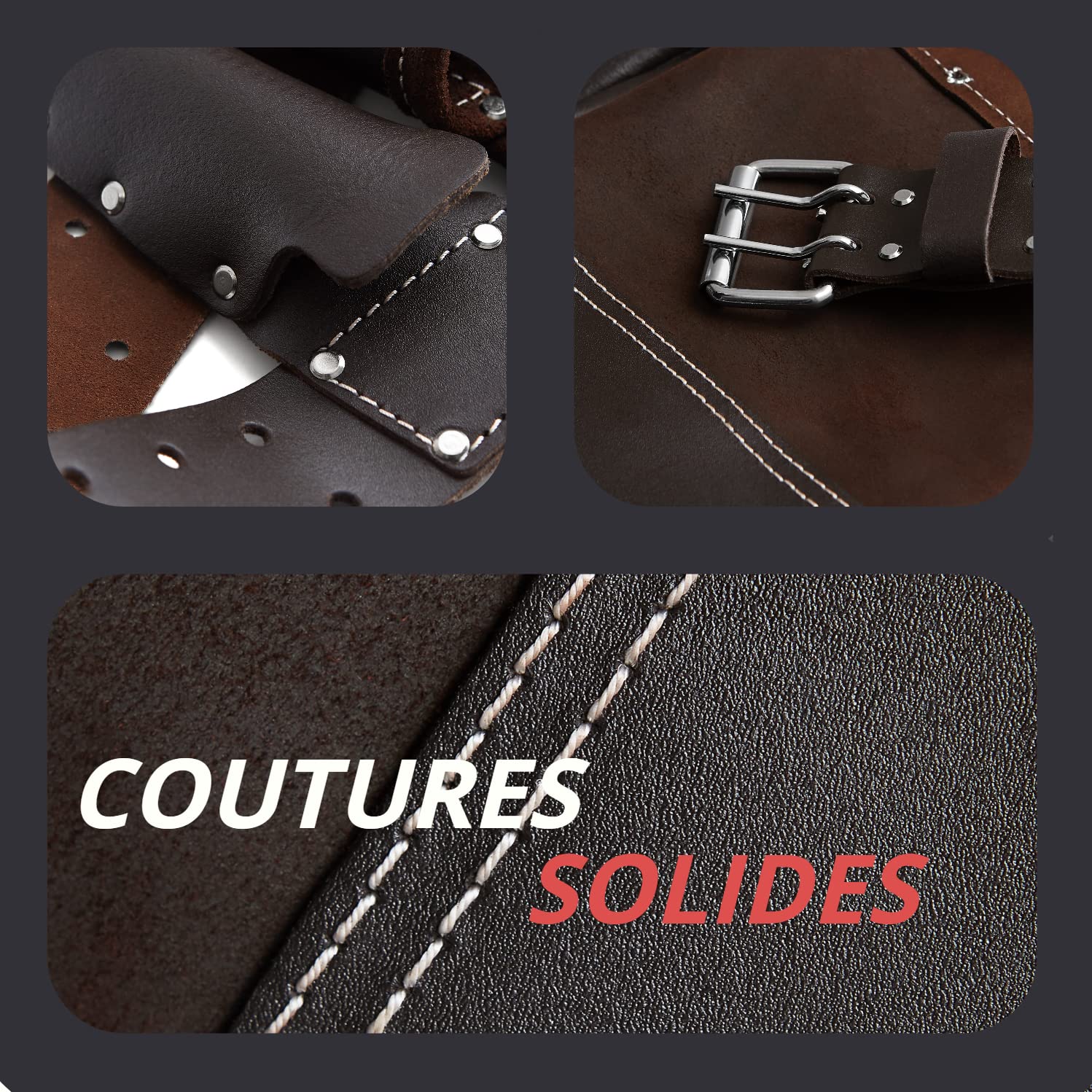 Ceinture Porte Outils En Cuir Supérieur 12 Poches, Sacoche Outillage Électricien Avec Ceinture Ajustable En Cuir Pour Toutes Tailles, Idéal Pour Homme Bricoleur, Plaquiste, Menuisier