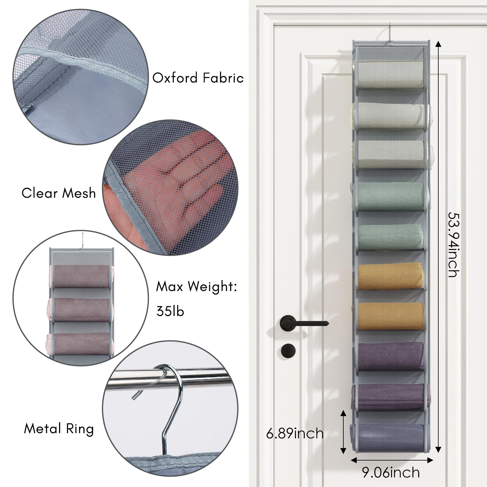 Fixwal Legging Storage Organizer Hanging Closet Organizer System Clothes Closets Holder with Mounted Closet System - 40 Compartments for Leggings, Shirts, Bras, Socks, Pants, and More 2 Pack - Grey