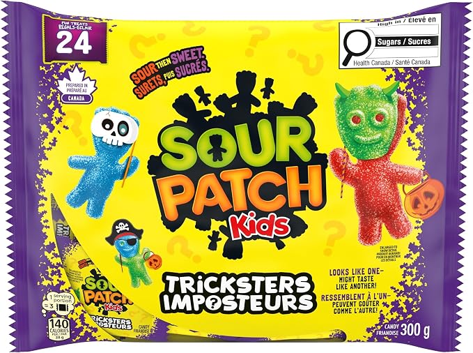 Sour Patch Kids Tricksters, Bonbons d'Halloween, 24 sachets de friandises amusantes, 300 g